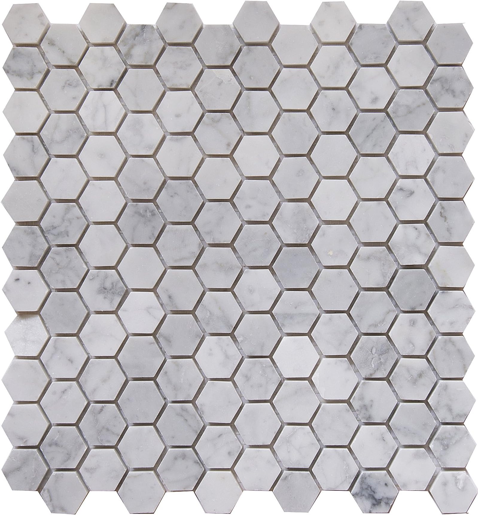 Carrara White Marble Mosaic Tile, CWMM1HEX, Chip Size 1" Hexagon, 11-1/2"X11 X3/8", Polished (Sample Swatch 3"X6")