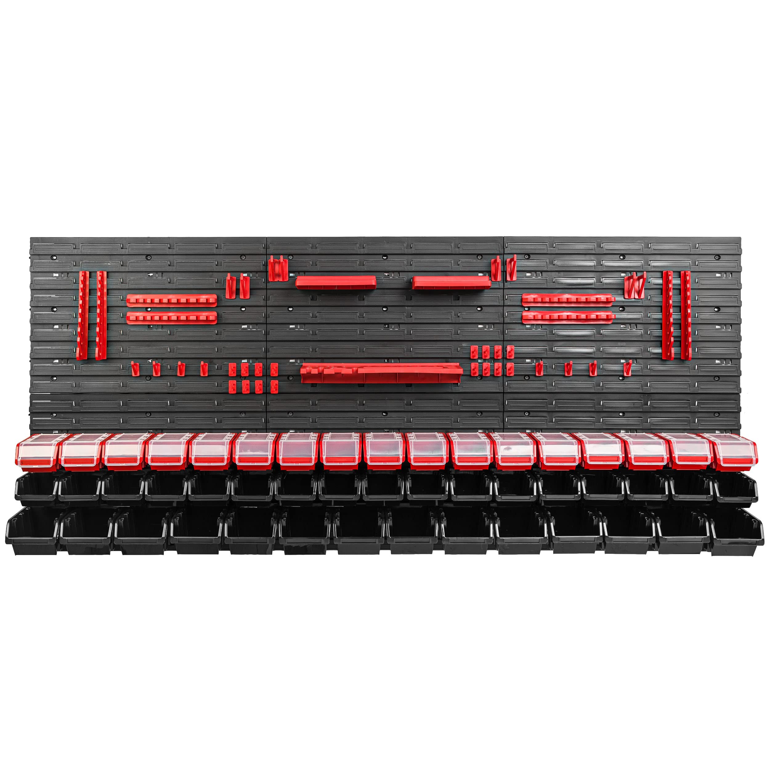 Wall Shelf 178 X 78 Cm 30 Storage Boxes With Lid Red Colour