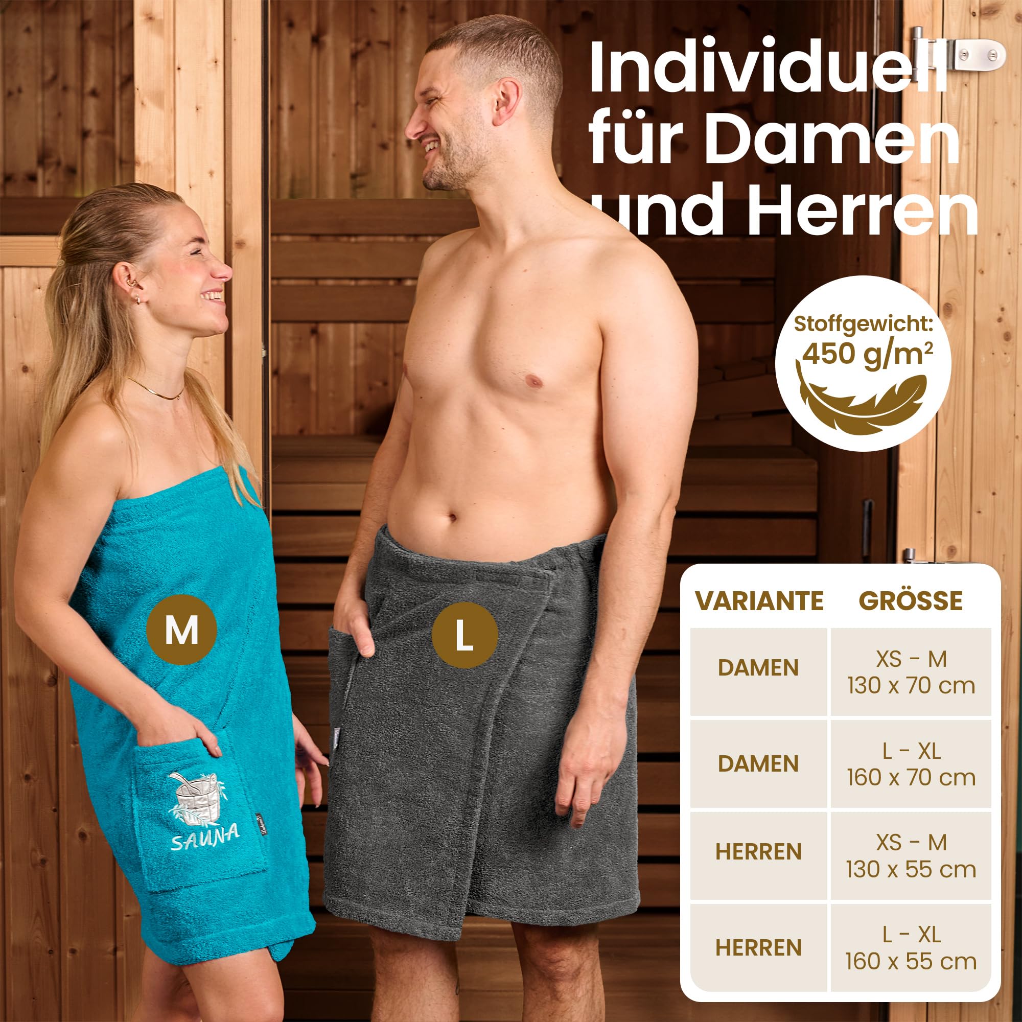 Lashuma Saunakilt Dame L - XXL, Lillby Frottee Saunahandtuch, Saunatuch Baumwolle Blau - Aquamarin mit Klettverschluss u. Gummizug