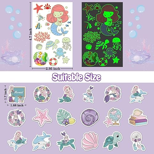 Miniatura 3 de Leesgel Calcomanías de sirena para niñas y niños, 146 estilos de decoración de cumpleaños de sirena, suministros de recuerdos de fiesta, calcomanías
