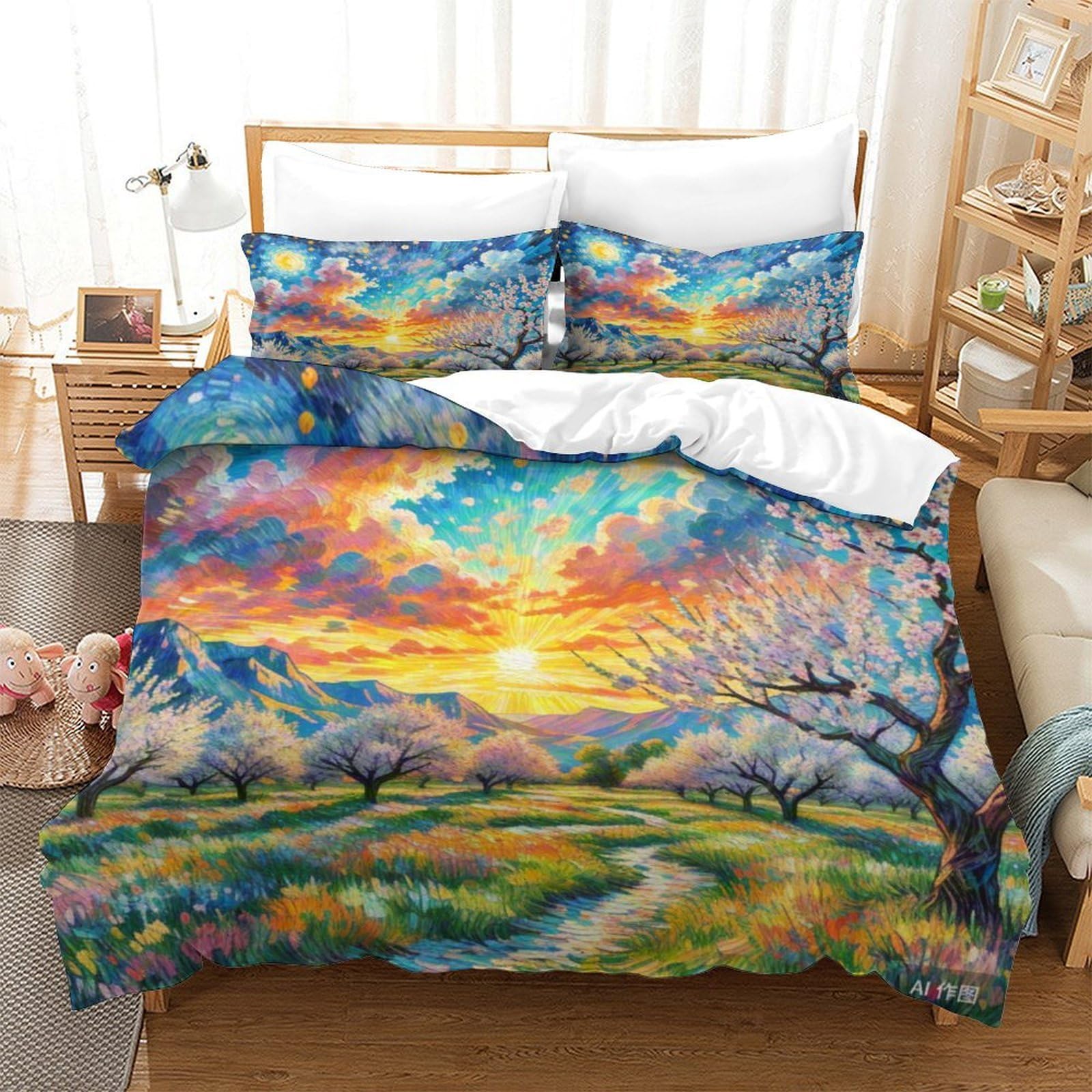 Parure de lit fleur d'abricot 3D en microfibre douce anti-allergie taille 260x220