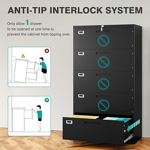 Vista 89 de SISESOL Archivador lateral de 2 cajones con cerradura y estante, gabinete de almacenamiento negro de 71 pulgadas con puertas, armarios