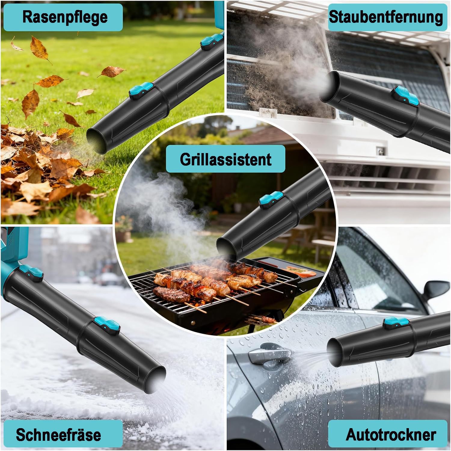 Akku-Laubbläser für Makita Akkus,Elektrischer Laubbläser mit 2×2.0Ah Akkus und Ladegerät,6-Gang,3 Düsen,260 km/h Luftgeschwindigkei,Leistungsstark,Akku Gebläse für Garten, Laub,Staub & Schnee