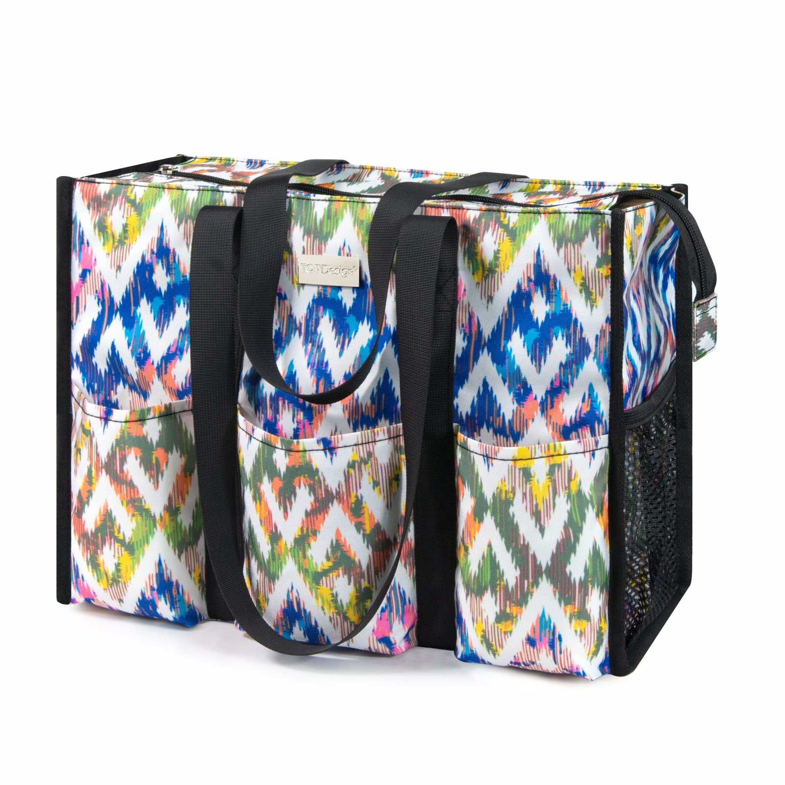 TOPDesign Utility Water Resistant Tote Bag with 13 Pockets, Zipper Closure