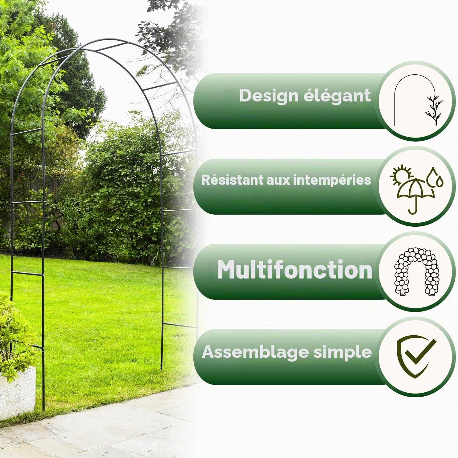 Garden Mile Arche de tonnelle de Jardin Robuste avec Cadre en Acier, Panneaux résistants aux intempéries pour Plantes grimpantes d'intérieur et d'extérieur (8ft)