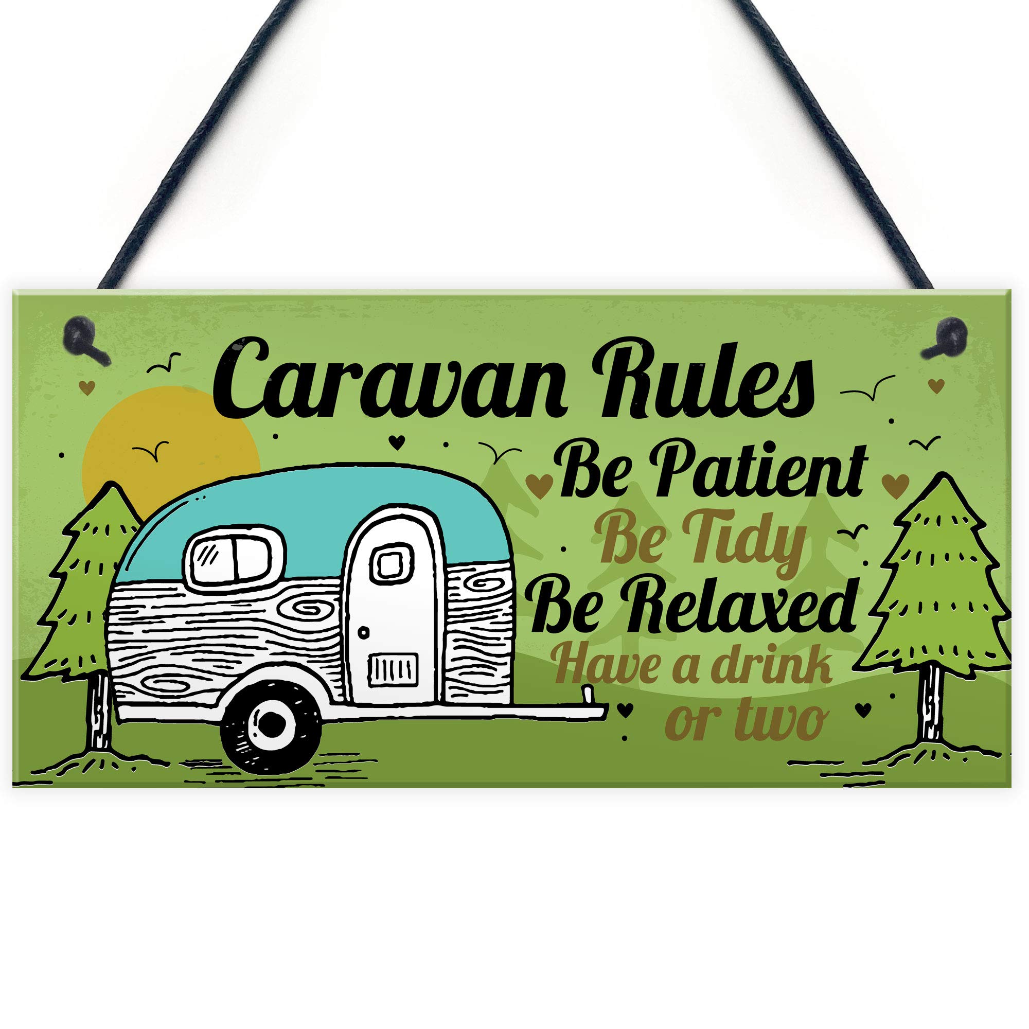 Red Ocean Caravan Rules Plaque Funny Novelty Garden Sign Birthday Gift For Caravan Campervan Motorhome Lovers