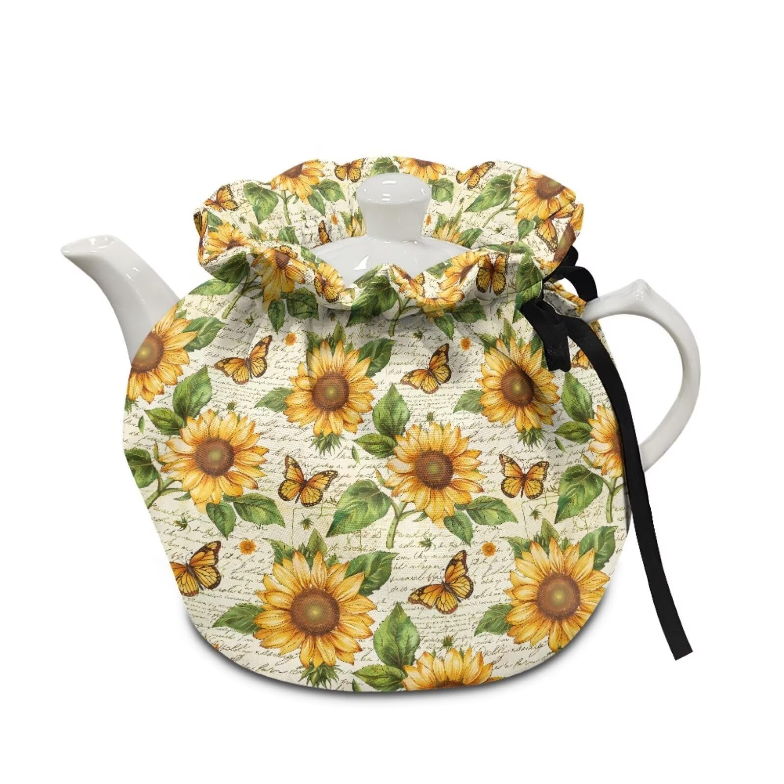 LedBack Tea Pot Cover Coffee Pot Sunflower Butterfly Print Insulated Kettle Cover Keep Warm Both Sides Can Be Used Tea Cosy for Home Kitchen Decor