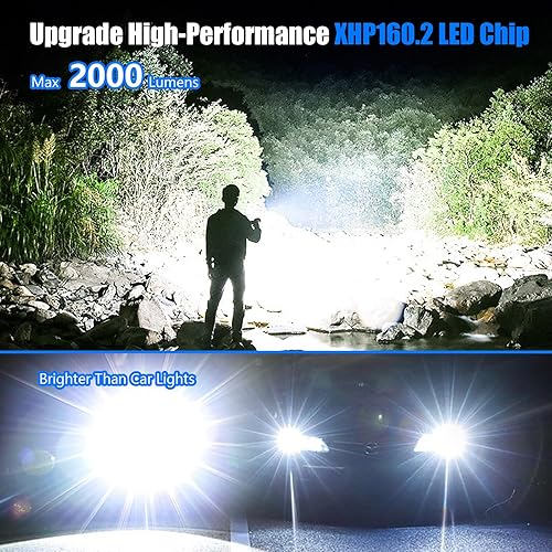 Miniatura 2 de Goreit Linternas LED de alto lúmenes 2000 recargables, XHP160.2 luz de flash súper brillante, linterna más brillante de alta potencia, linternas de