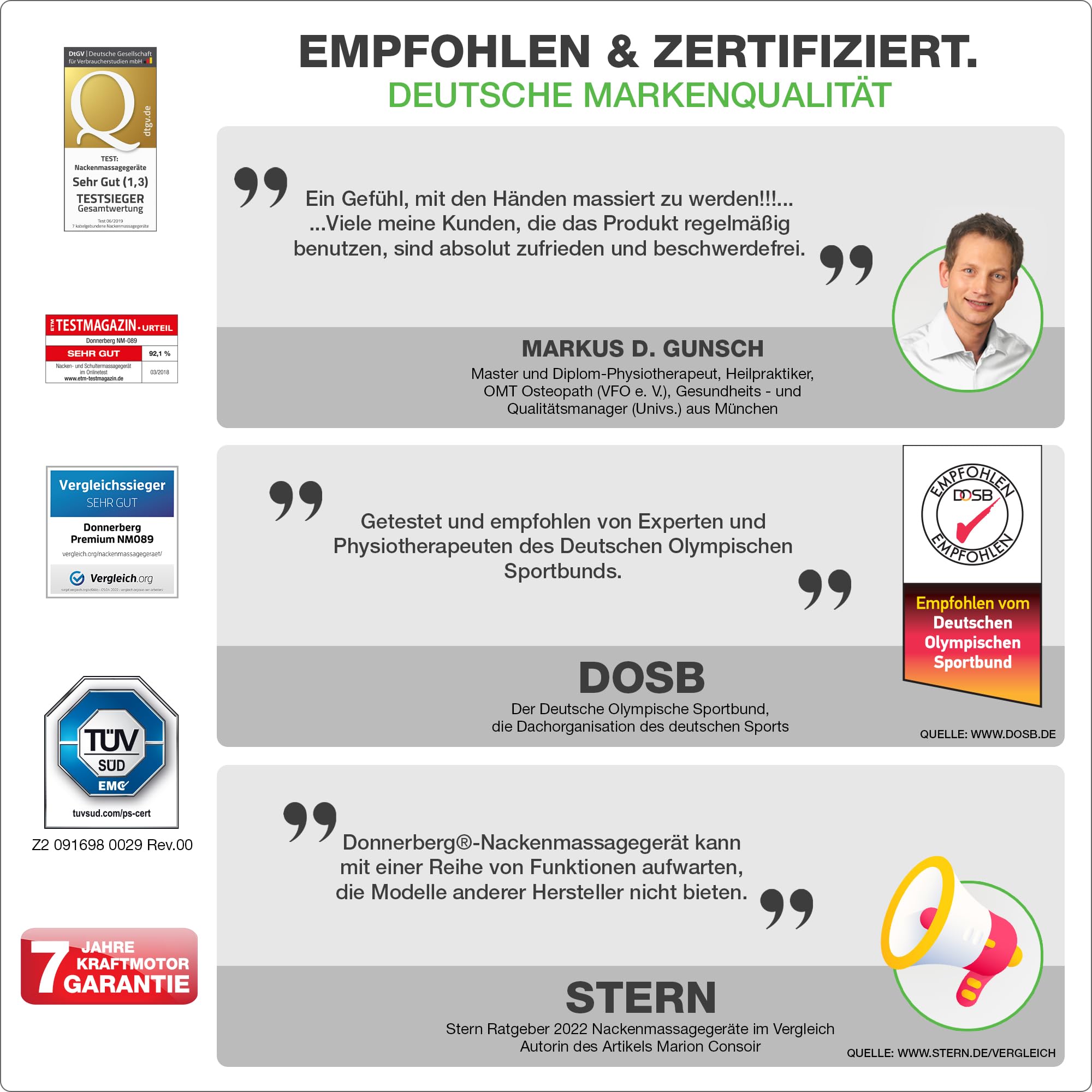 DONNERBERG® Das Original Nackenmassagegerät mit Wärme 7 Jahre Kraftmotor Garantie Shiatsu Massagegerät für Nacken Schulter Massage Vibration TÜV geprüft