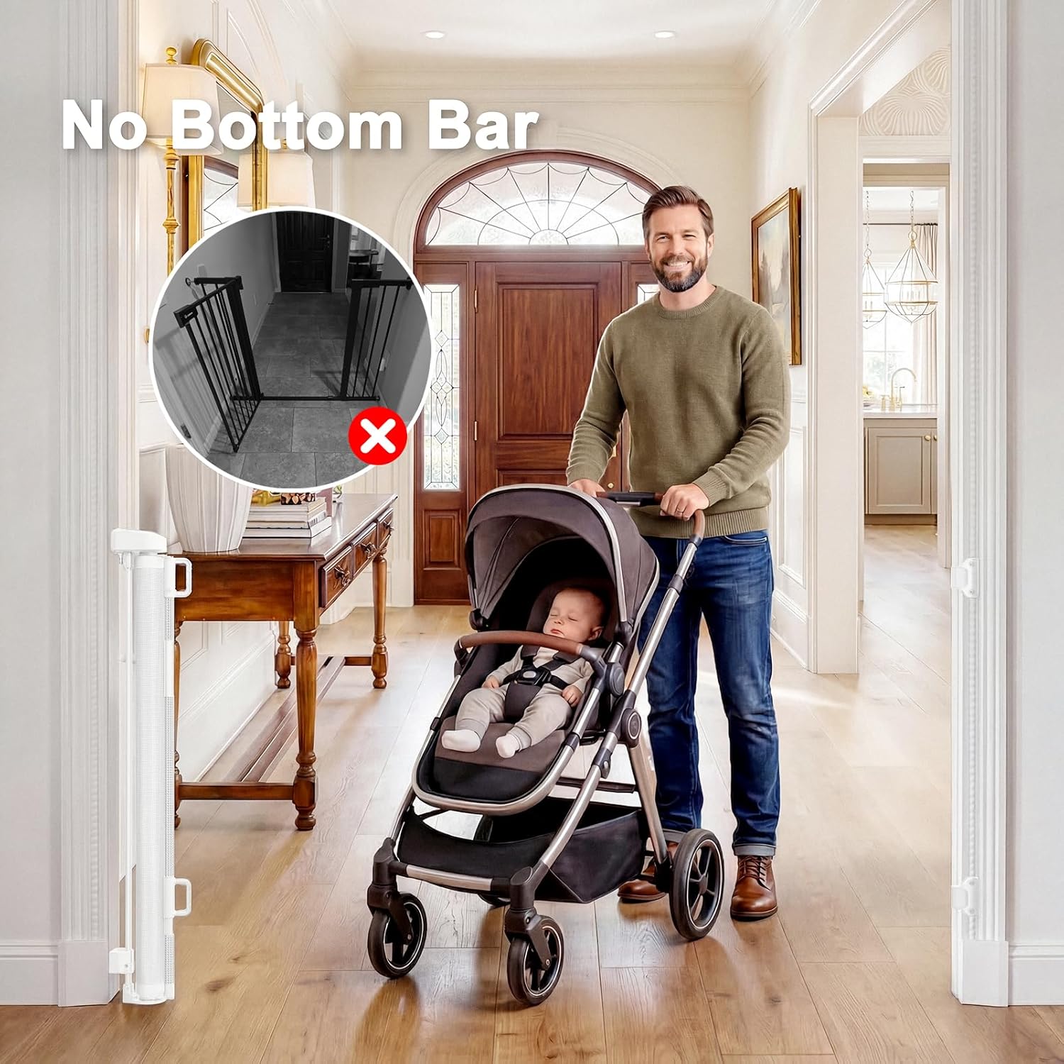 Retractable Baby Gates for Doorways & Stairs, Indoor/Outdoor Mesh Dog Gate for Dogs, Puppies, Infants, Toddlers, Babies, Children, Kids, 33" Tall Expands Up to 60" Width, Safety Retractable Pet Gate