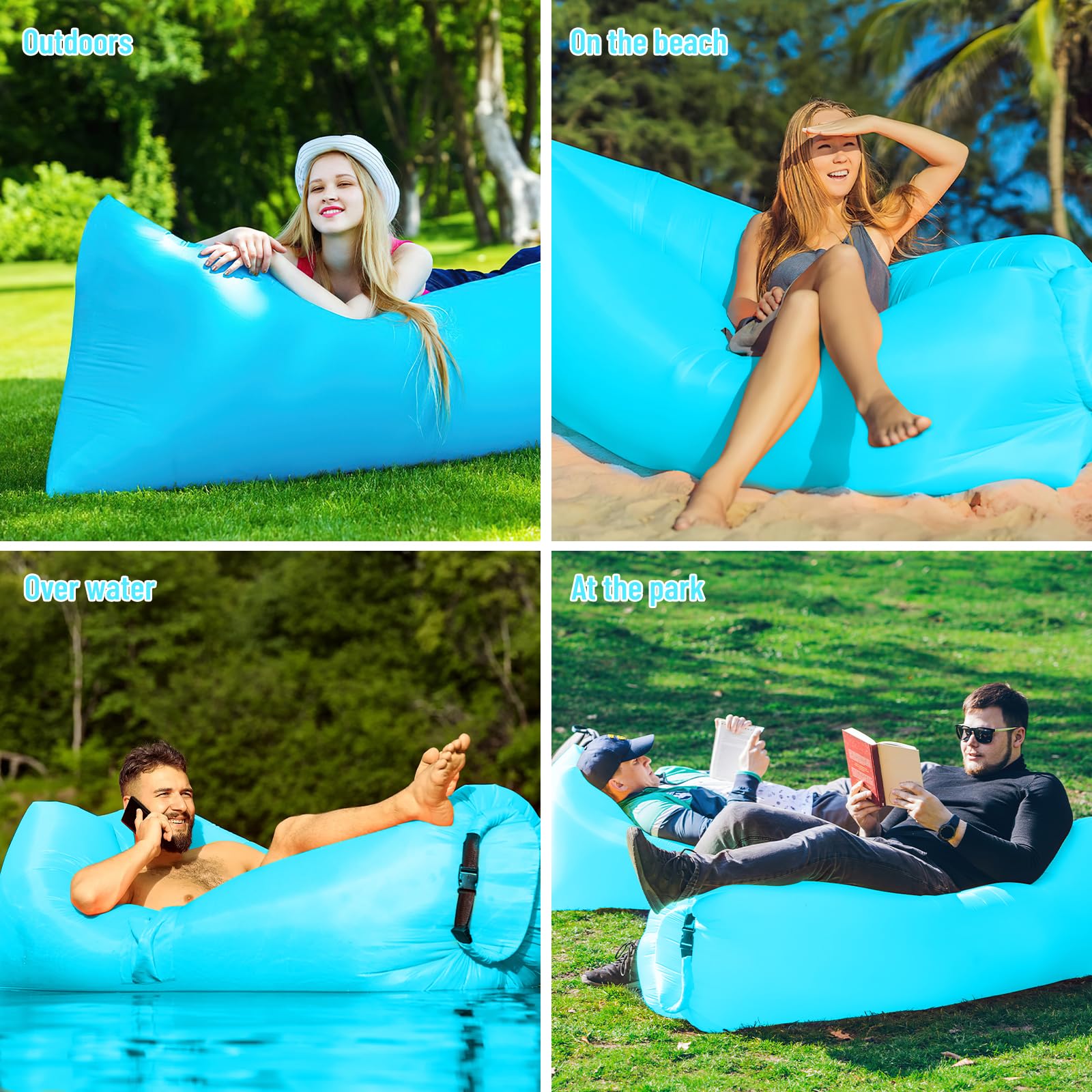 Opblaasbare bank, waterdichte luchtsofa, bank, outdoor-luchtzitzak, draagbare luchtzak, strand snel opblaasbare Air Lounger met scheurbestendig weefsel, compacte draagtas, perfect voor kamperen, picknick