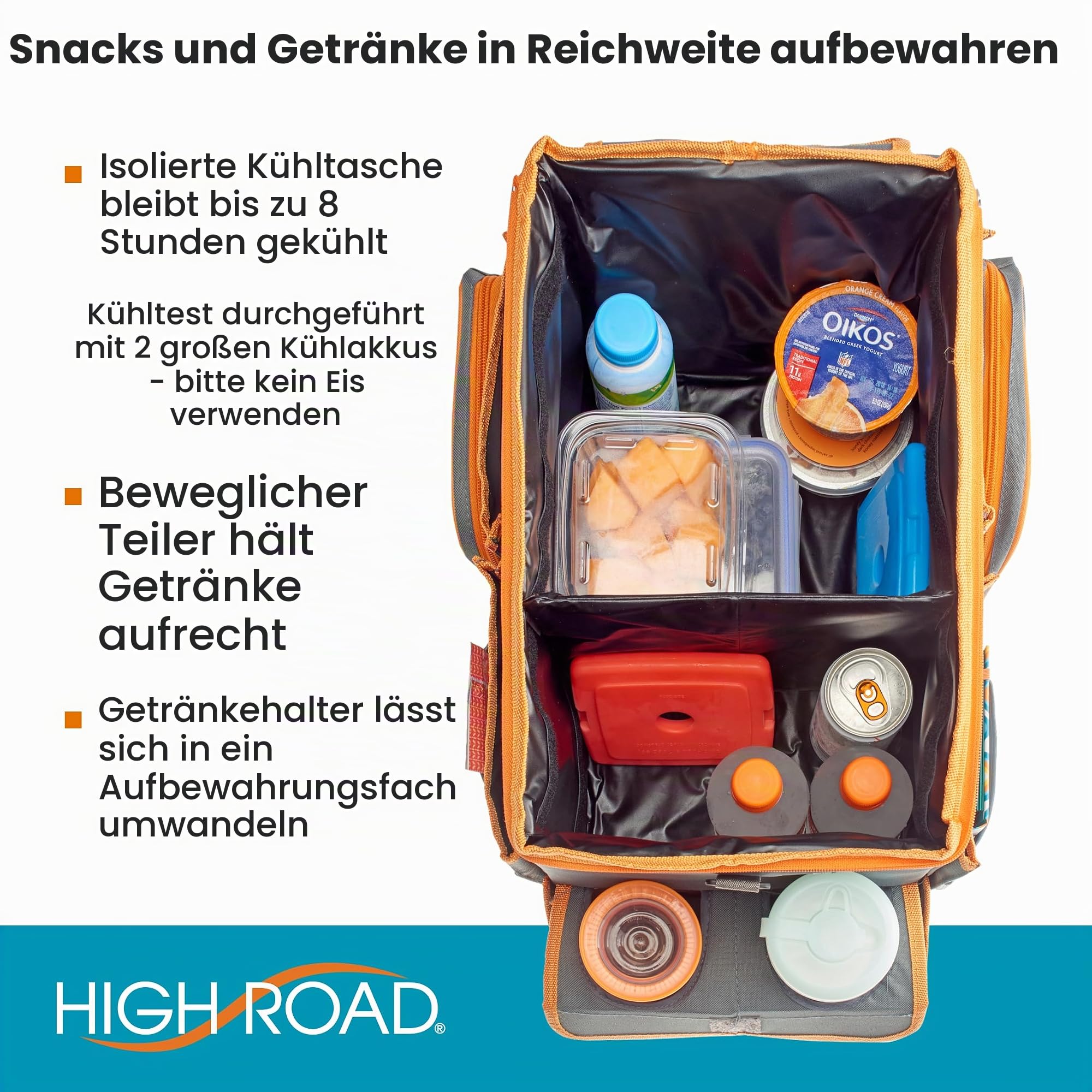 High Road CarHop Autositz-Organizer – Rücksitz-Organizer für Kinder oder Vordersitz-Organizer für Fahrer mit Getränkehaltern, Tablett, Seitentaschen und weichem Kühl- oder Ablagefach