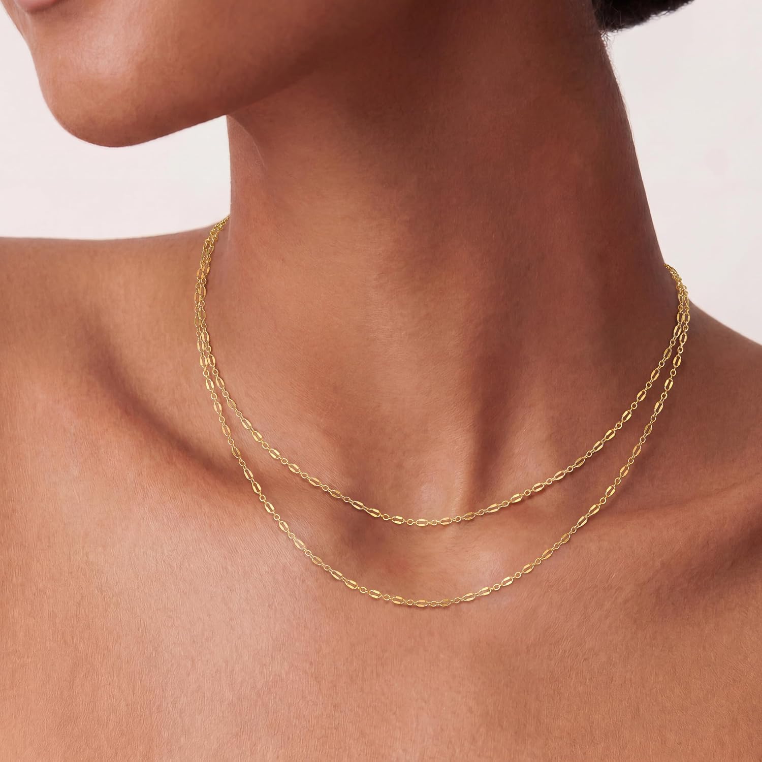 Tewiky Gold Chain Necklace for Women, Thin Beaded Wave Box Necklace image 3