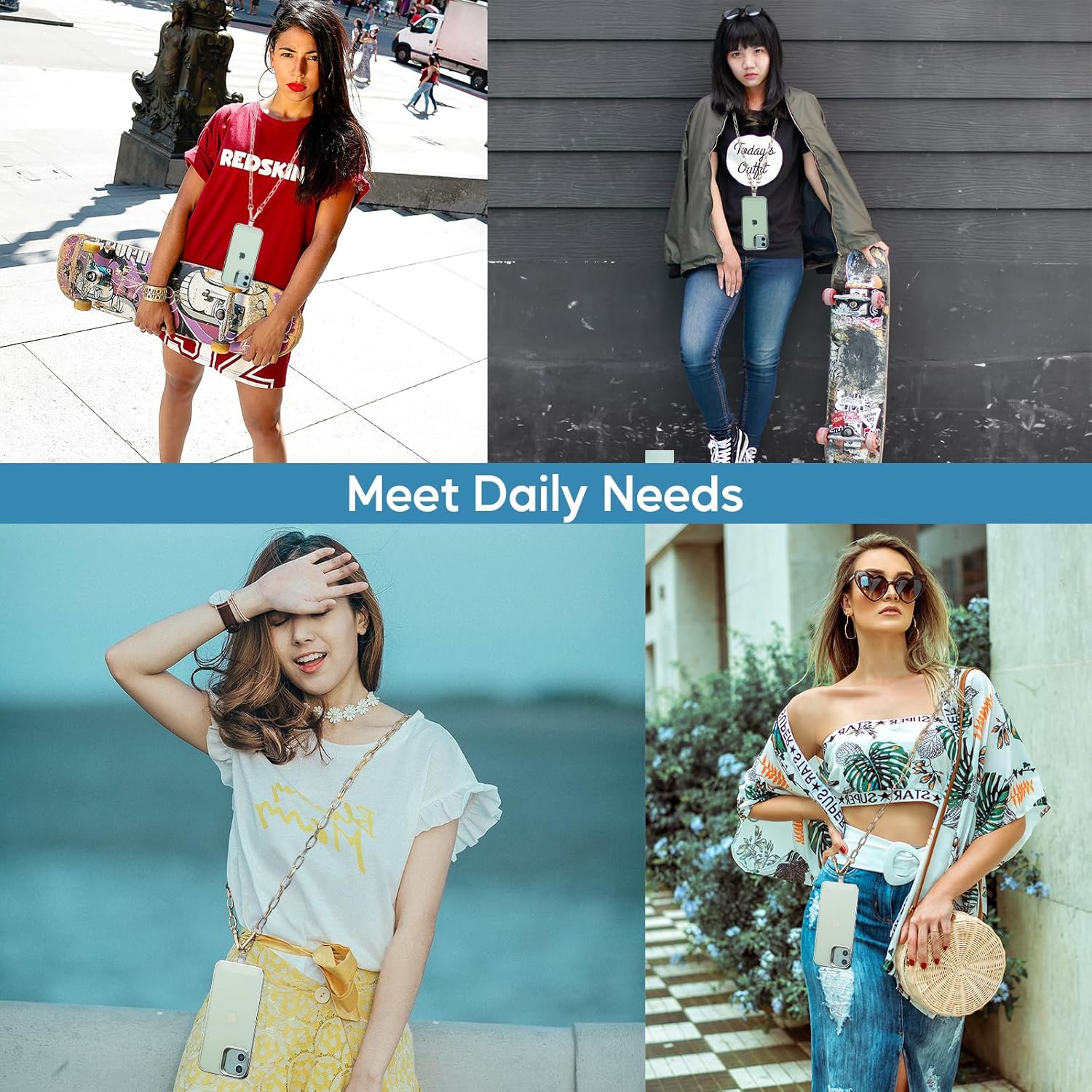 Crossbody Phone Lanyard Chain Shoulder CellPhone Strap Phone Charm Neck Chain iPhone Holder 3 Pad Patche Tether Universal for iPhone 16 Pro Max 15 14 11 Samsung S24 Flip 5 Google Moto Gold - Image 6