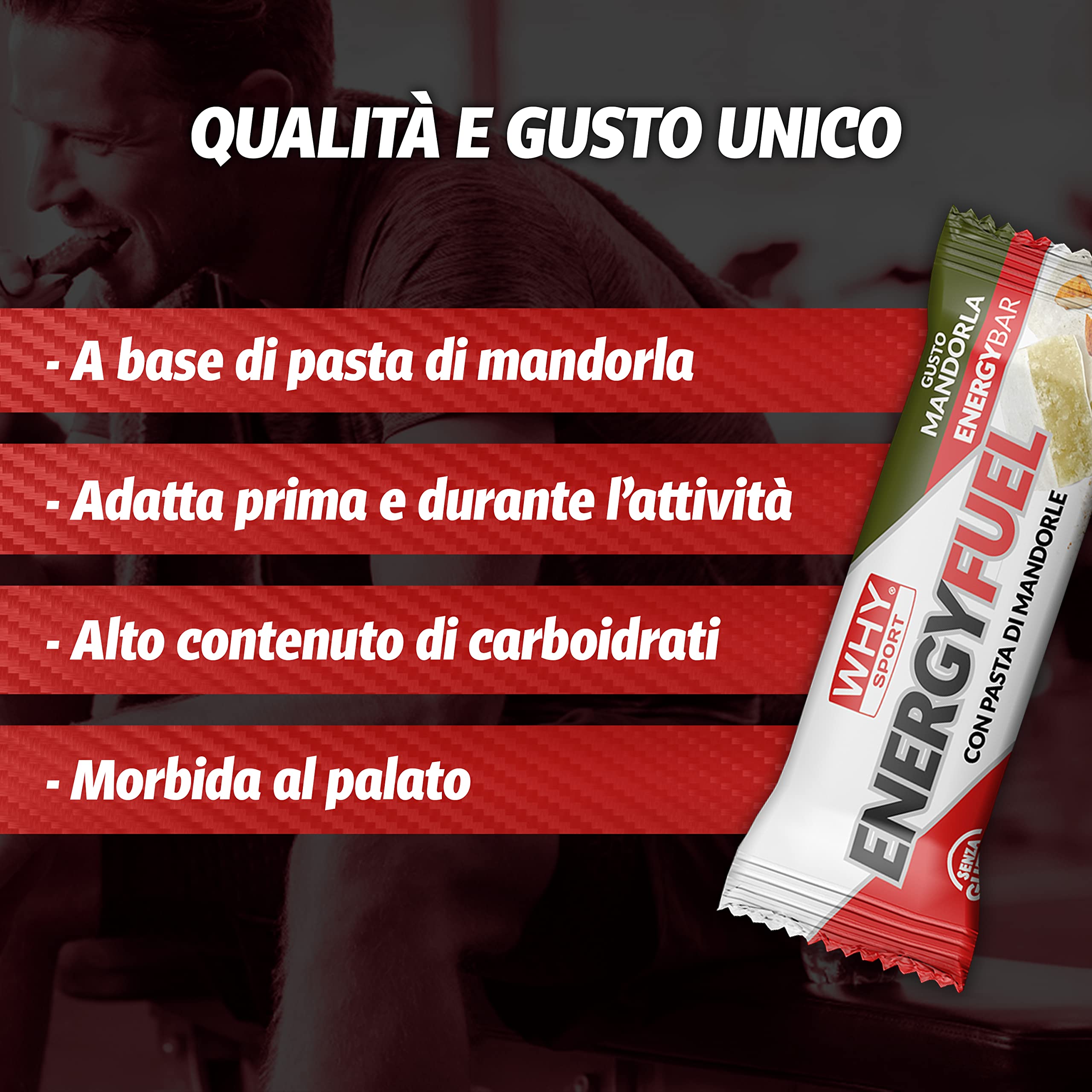 WHY SPORT ENERGY FUEL - Barrette Energetiche con Pasta di Mandorle – Energy Bar Gusto Mandorla - Box da 28 Barrette - 30 gr