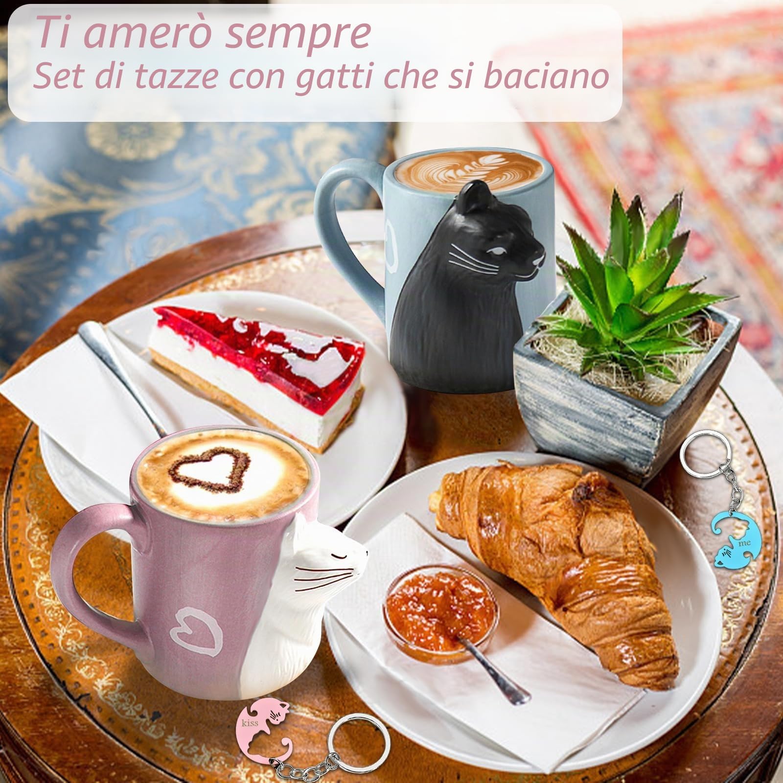 Set tazze da tè divertenti gatti regalo nozze sposi bacio anniversario