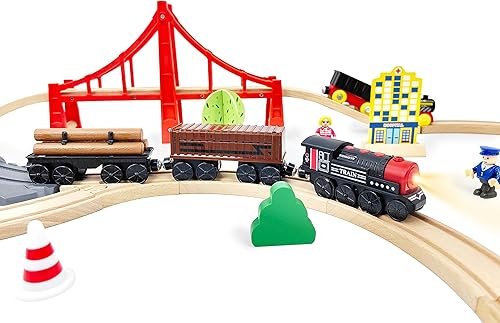 Miniatura 5 de Tren motorizado para pista de madera, juego de 3 piezas de juguete de tren para niños de 3, 4, 5 años, tren a batería compatible con Thomas &