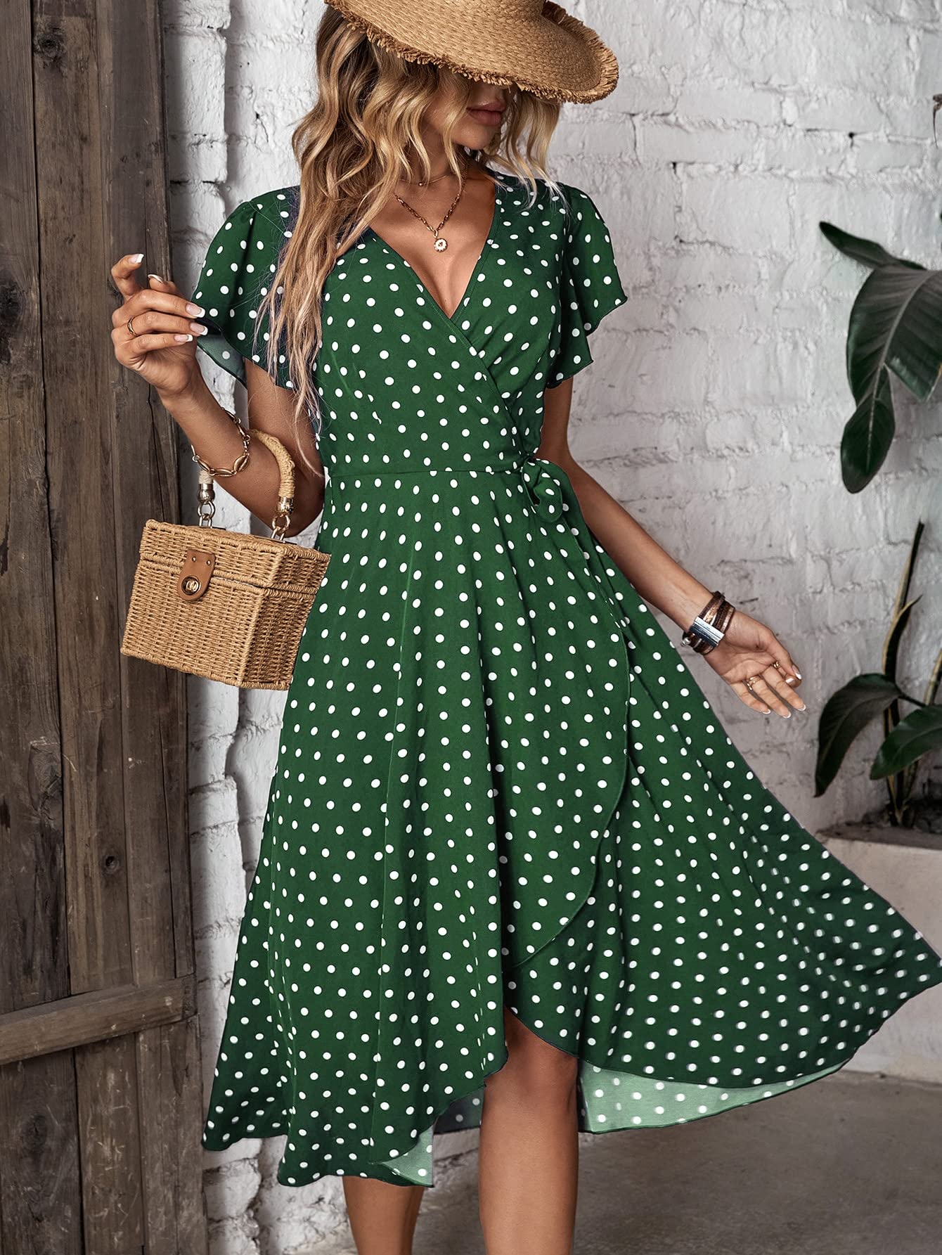 Amazon.com: Women's Dresses Polka Dot Print Butterfly Sleeve Knot Side Wrap Dress Dress for Women (Color : Dark Green, Size : Small) : Clothing, Shoes & Jewelry Amazon.com: Women's Dresses Polka Dot Print Butterfly Sleeve Knot Side Wrap Dress Dress for Women (Color : Dark Green, Size : Small) : Clothing, Shoes & Jewelry