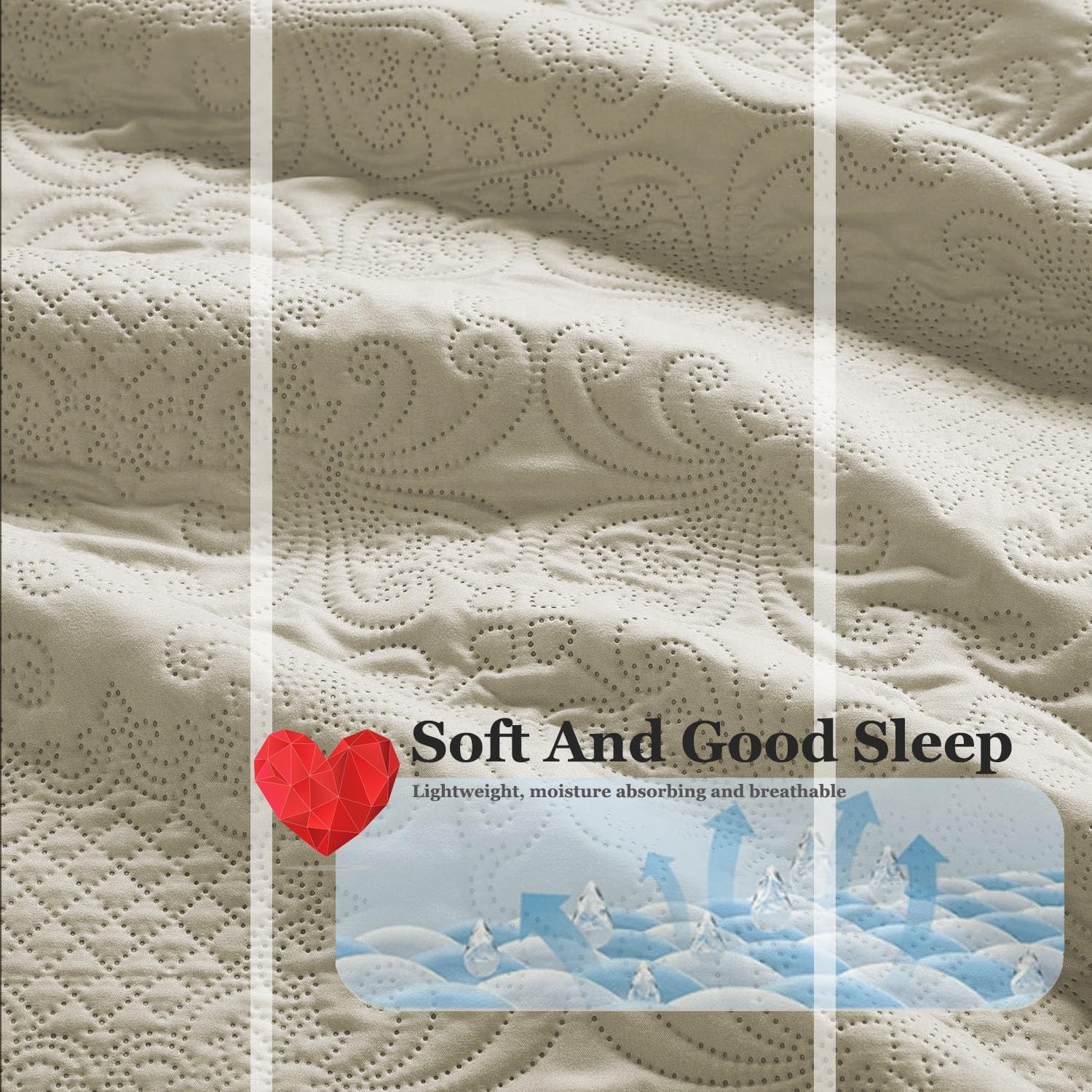 BOREA home collection 3-Piece Queen Ultrasonic Bedspread Set Coverlet Set Cream Quilt Queen Lightweight Quilt Set Embossed Farmhouse Bedding Set Solid Color Coverlet Bedspread (Beige)