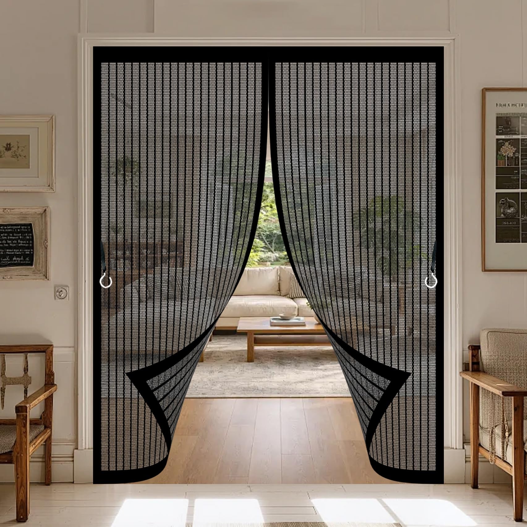 Fly Screens for Doors 168 x 186 cm Powerful Magnets, No Drill Installation, Automatically Closes, for Keeping Out Flies & Bug Magnetic Fly Curtain for Patio Doors Bedroom, Black