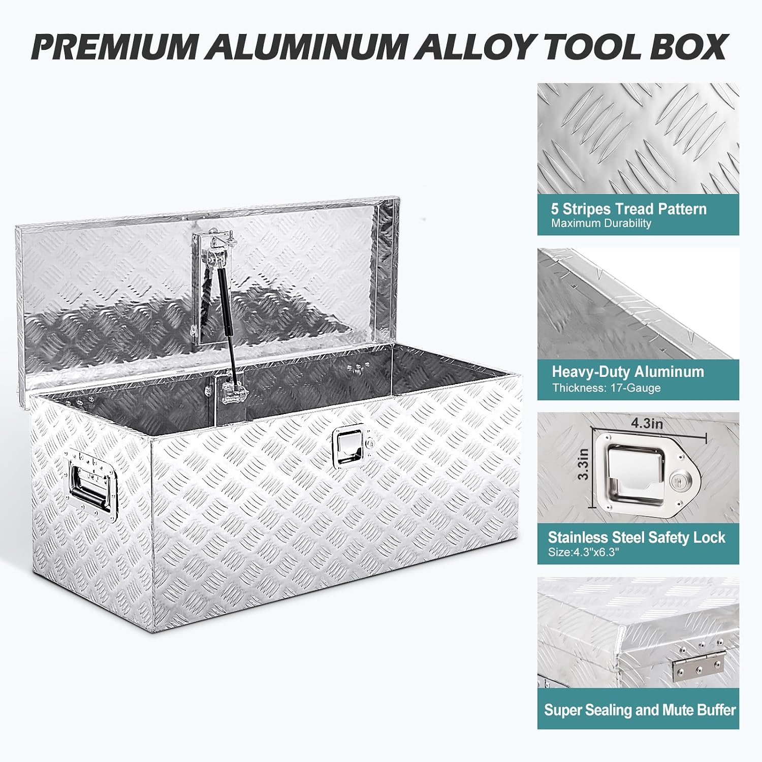 Upgraded Widest 36 Inch Aluminum Truck Tool Box With Side Handle And Lock keys,Nature Silver Truck Bed Storage Box With 2 Trays,All-Weather Use,US General Tool Box For Truck,Pickup,RV,36"LX15"Wx15"H