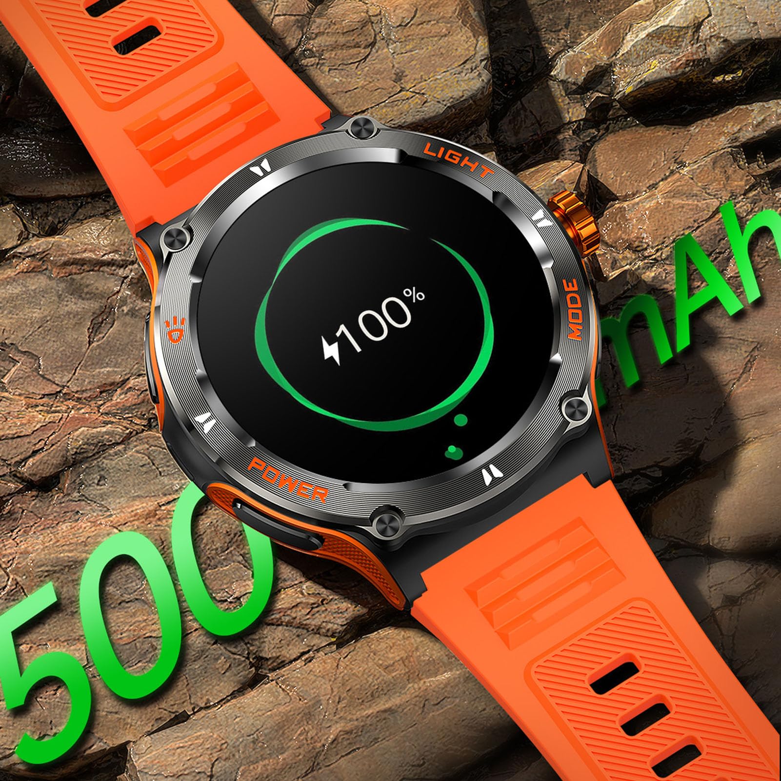 Smart Watch, Smartwatch Touch Screen da 1,53 Pollici Costruito in Bussola, 100 modalità Sport, Bluetooth 5.3, Torcia Elettrica, Impermeabile, per gli Sport All'aperto (ORANGE)