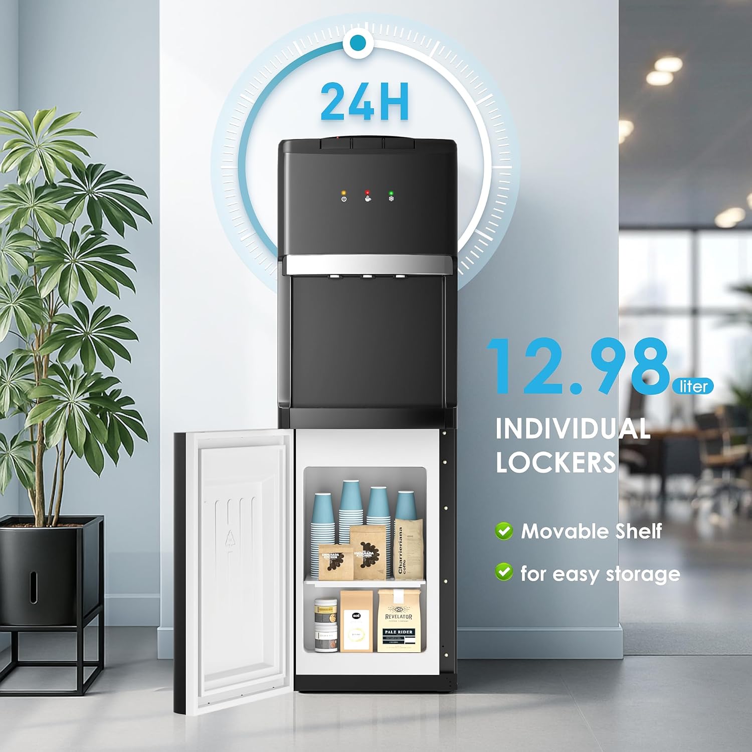 Euhomy Top Loading Water Cooler for 5 Gallons, 3 Temperature Settings-Cold/Hot/Warm, Child Safety Lock, Water Dispenser for Apartments, Schools, Companies, Black 5 gallon bottle image 5 of 7 B0F3J61LW8