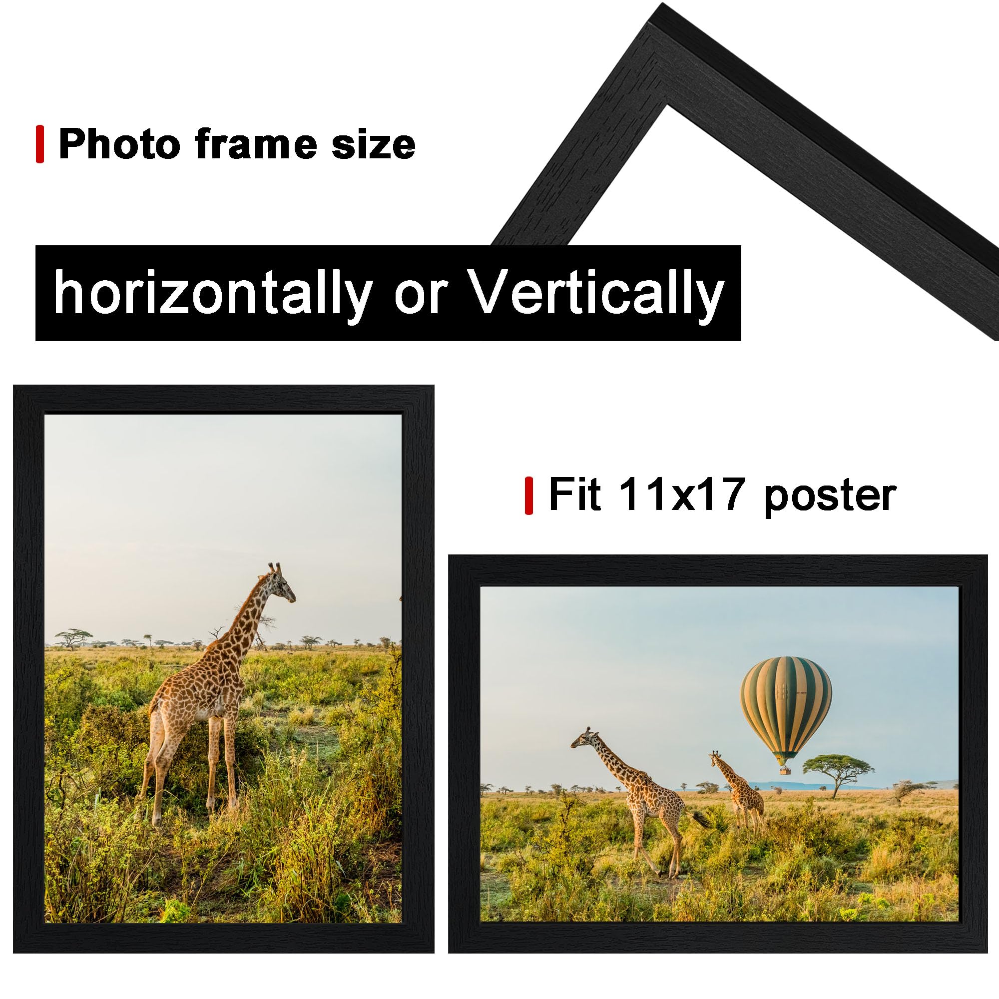 TKYGU 11x17 Picture Frame Set of 3,Wooden Frame 11x17 Wall Gallery Poster Photo frame Black with Durable Shatter Resistant Plexiglass for Wall Mounting Family -friend- wedding best gift