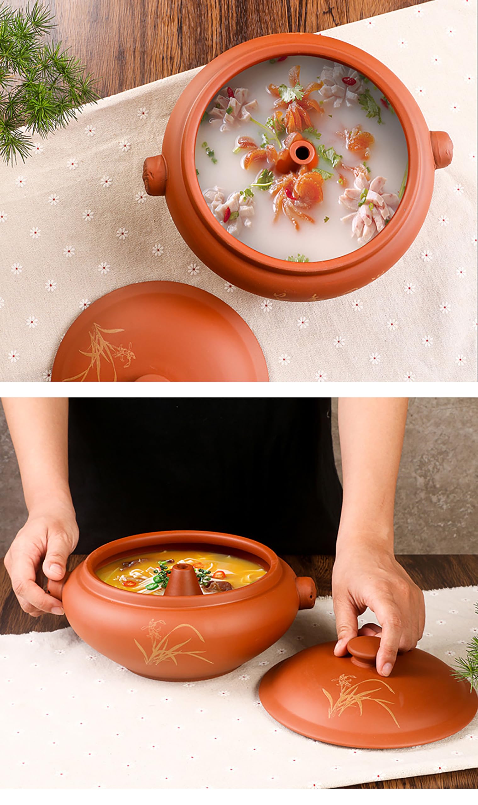 Cocotte ceramiczna fioletowa glina z uchwytem, zupa parowa