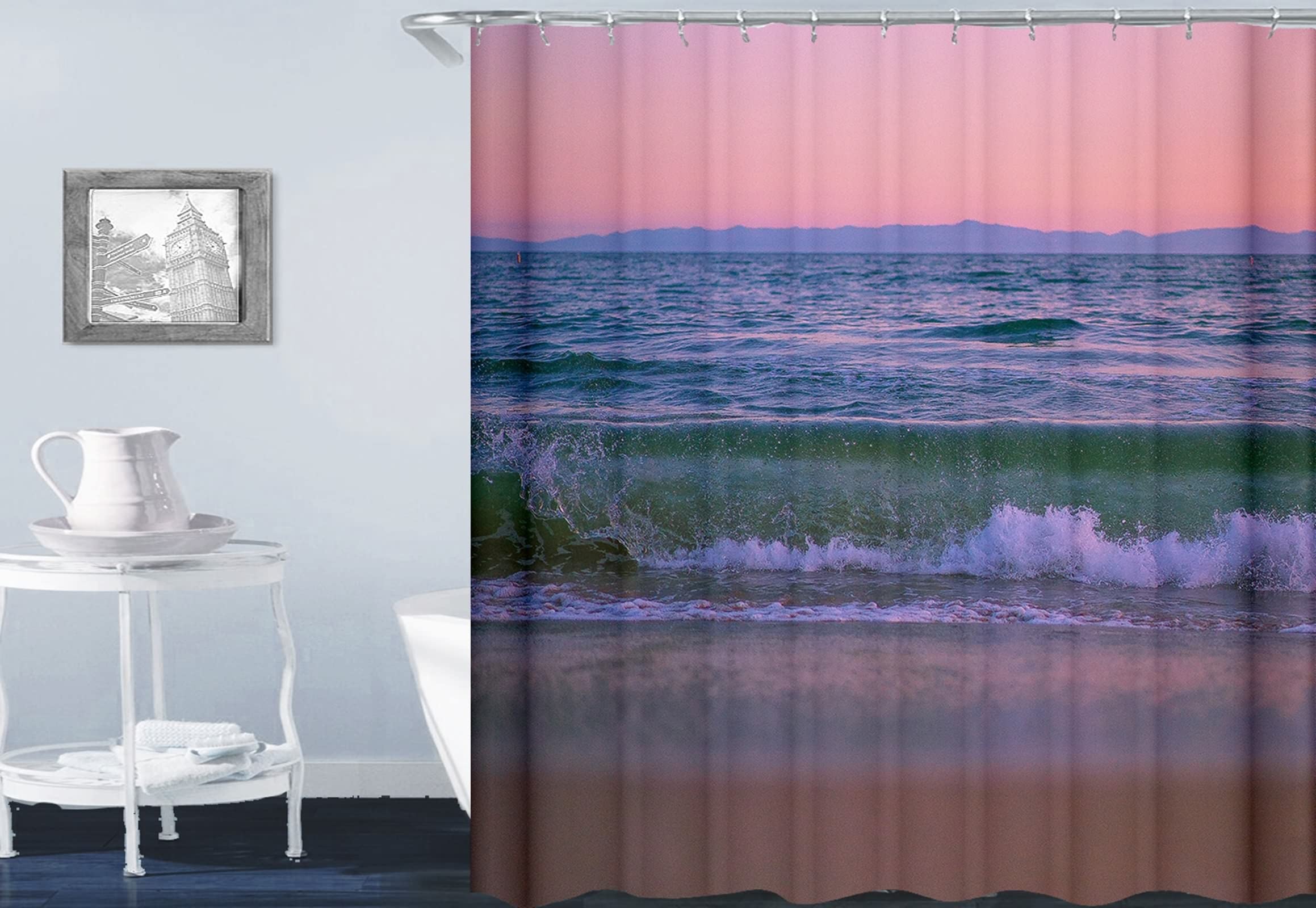 Rideau de douche imperméable et résistant en polyester 180x200cm avec anneaux de fixation