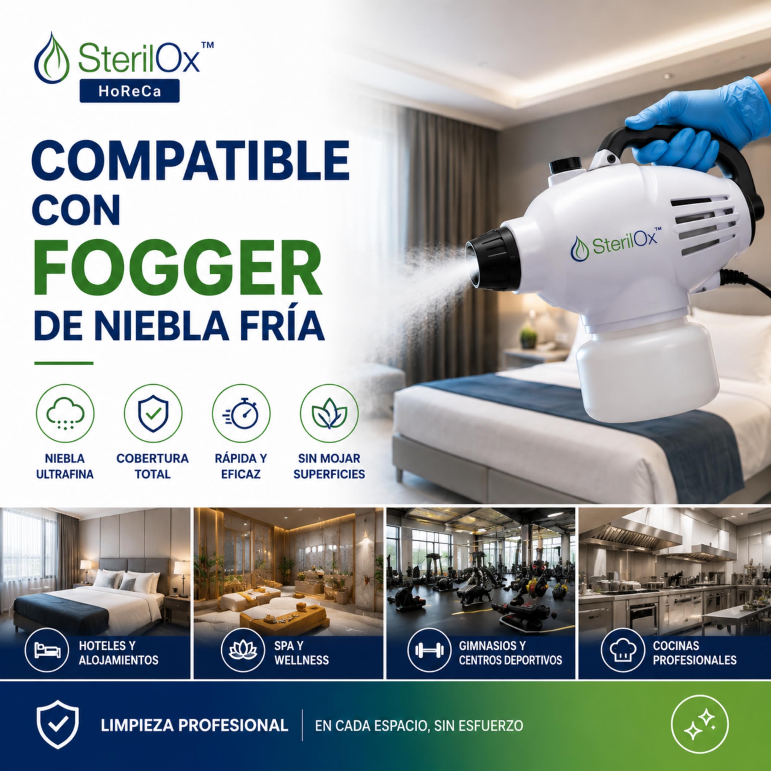 Universal HoReCa 5L - Prodotto Professionale per la Pulizia con Acido Ipocloroso HOCl - Senza Alcol, Senza Risciacquo - Per Cucine, Hotel, SPA, Palestre - Compatibile con Fogger