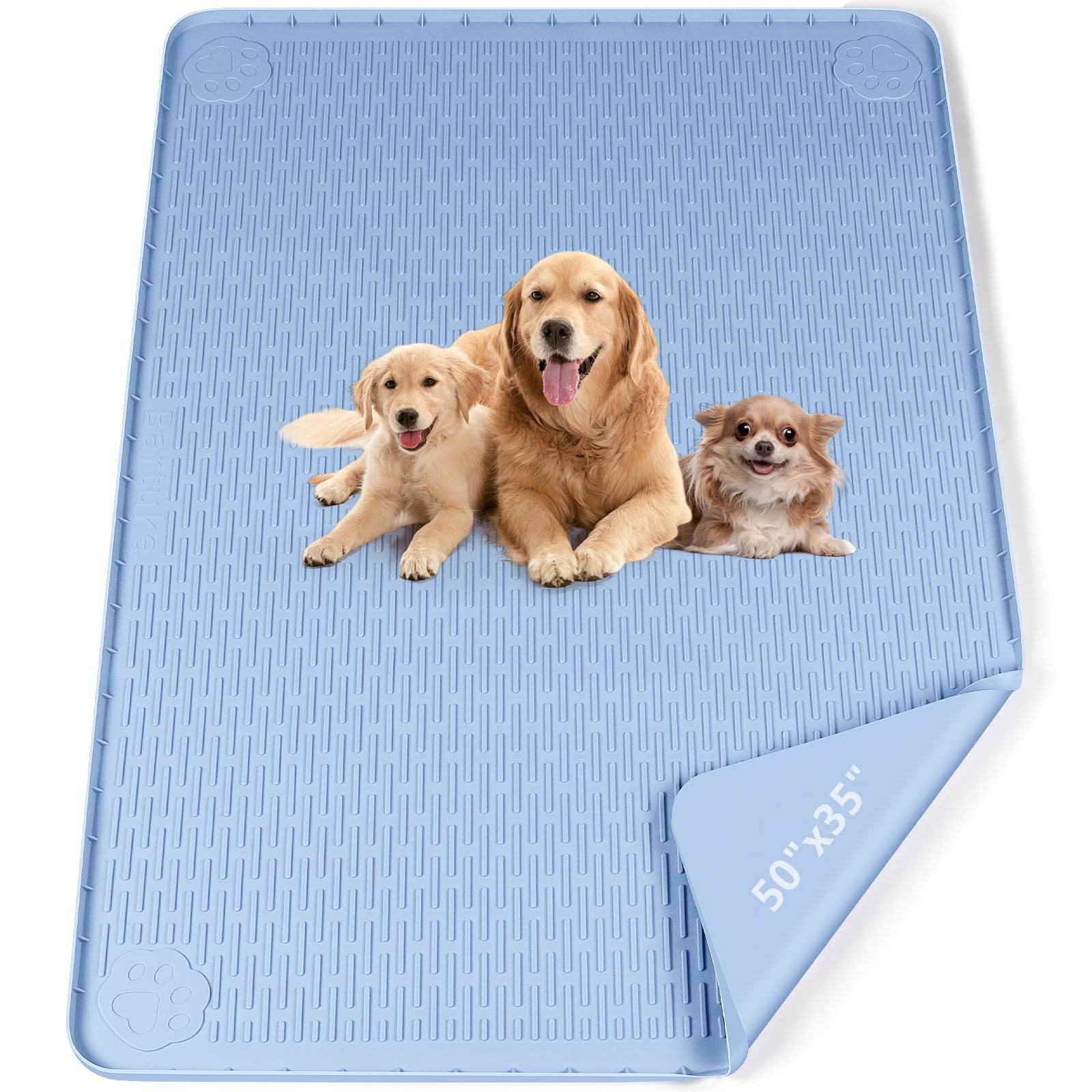 Bartuke Pee Pads for Dogs, 50" x 35" Extra Large Reusable Silicone Mat, Washable Puppy Training Pads for Potty Training, Non-Slip, Leak-Proof, Indoor Floor Protection (Blue)