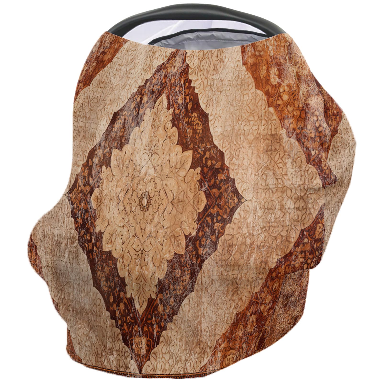 Nursing Cover for Breastfeeding Scarf, Geometric Brown Flower Textured Retro Baby Car Covers Super Soft Multi Use for Canopy Shopping Cart Cover Blanket Stroller Cover