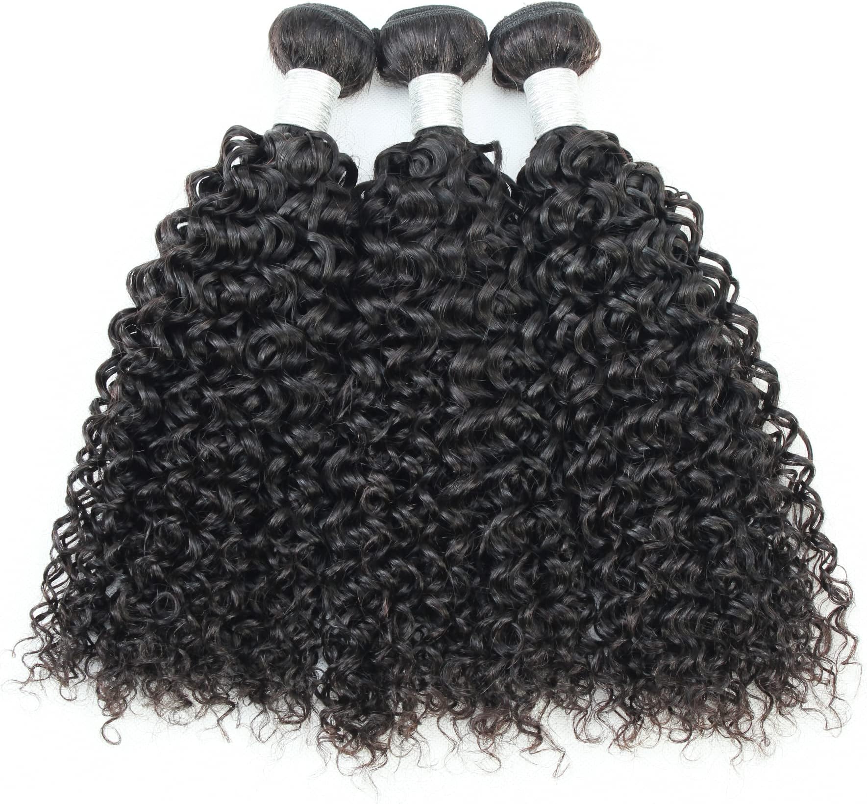 PIDIAUE Jerry Curls Brazilian Human Hair Bundles Kinky Curly Virgin Hair Bundles Wet and Wavy Bundles Remy Human Hair Extensions Same Direction Cuticle Natural Color (12 14 16 inch)