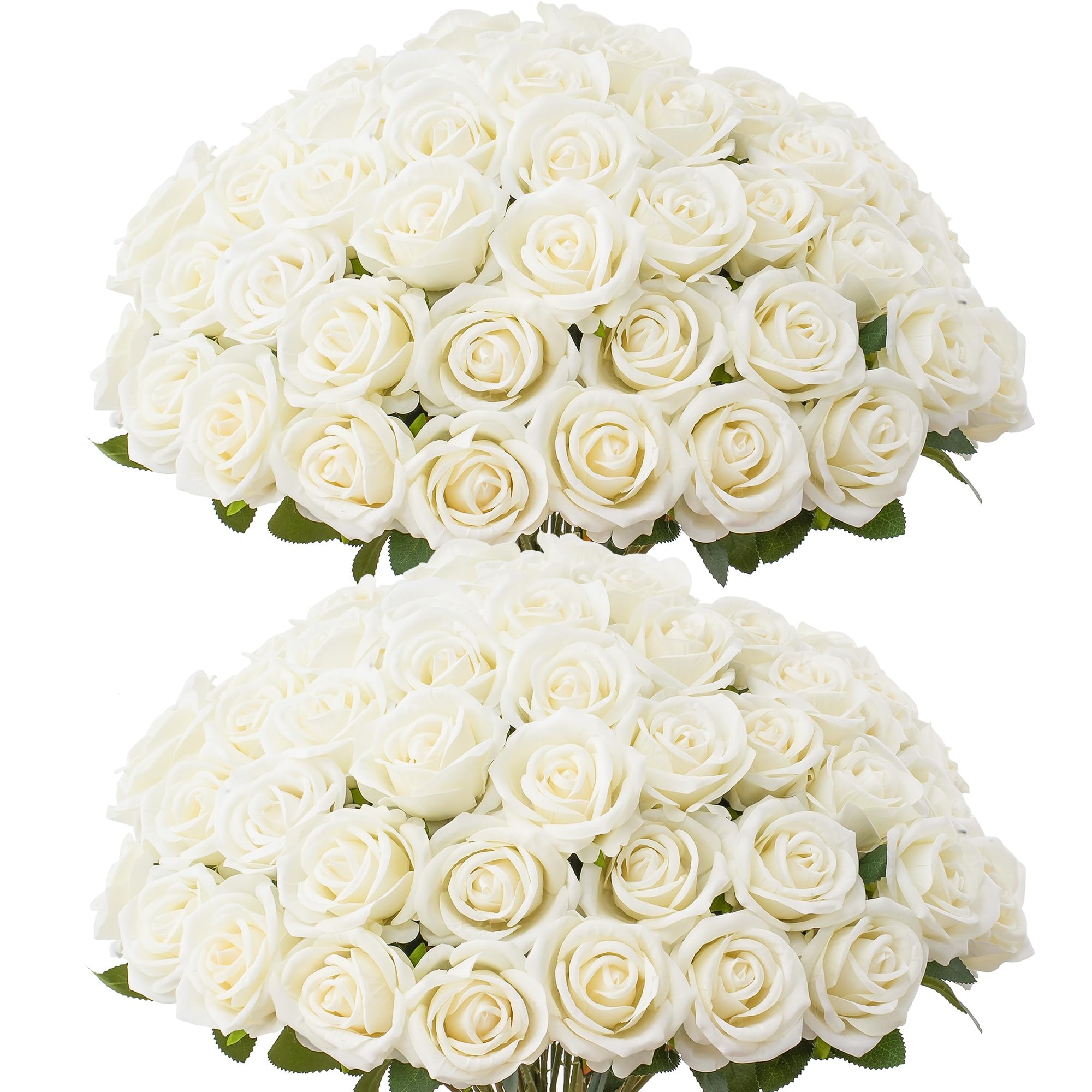 Jefuzh White Silk Artificial Roses 50 Pcs