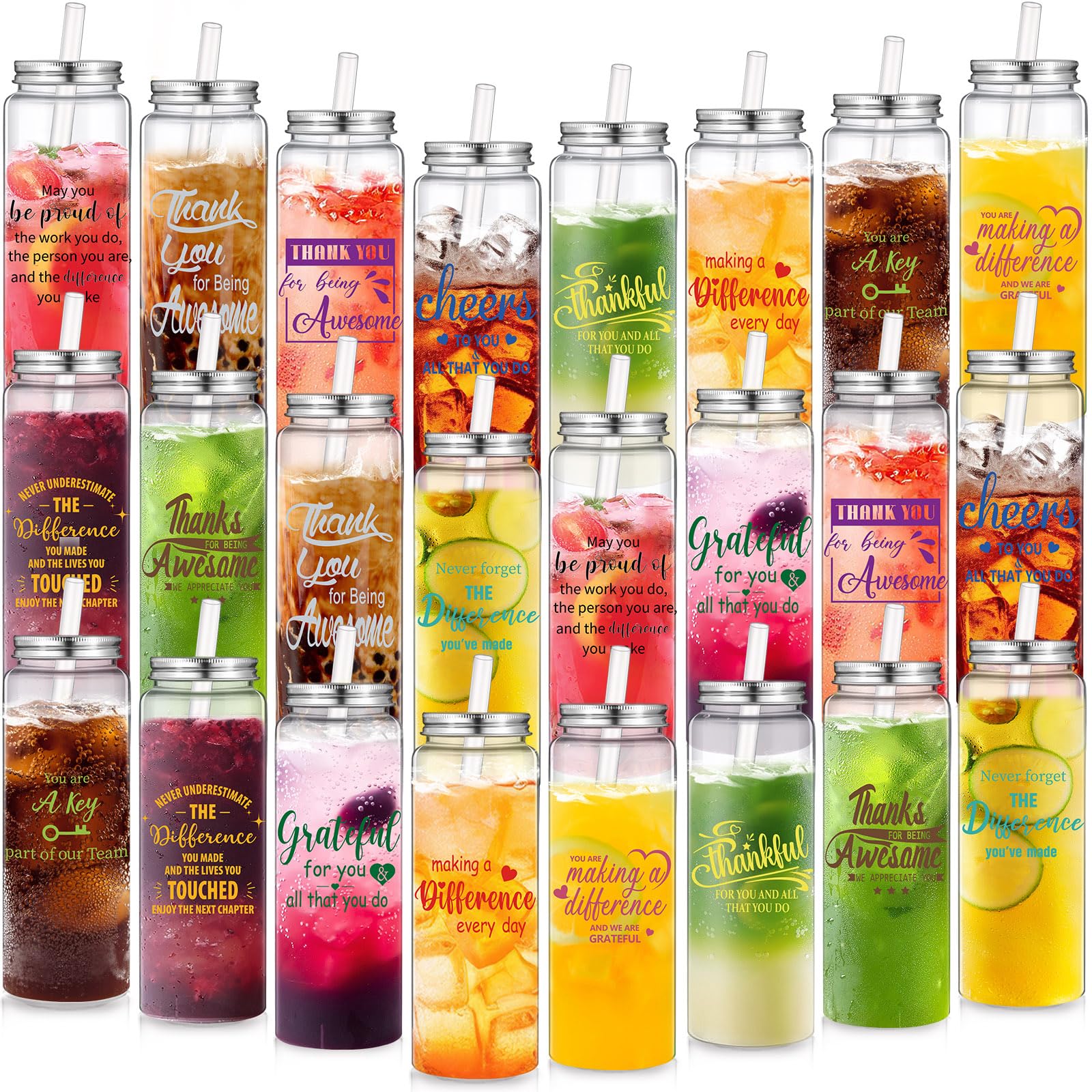 Skylety 24 Pcs Thank You Plastic Cups Bulk 17 oz Employee Appreciation Gifts Cups Team Inspirational Gifts Reusable Acrylic Skinny Tumbler with Lid