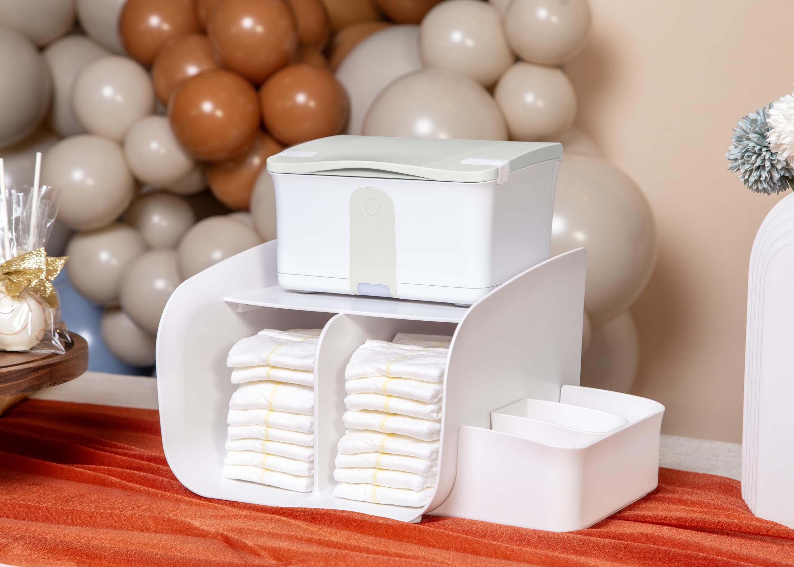 Ubbi Nappy Tabletop Organiser, Stores Baby Nappies, Wipes & Baby Accessories, Newborn Nursery Essentials, White