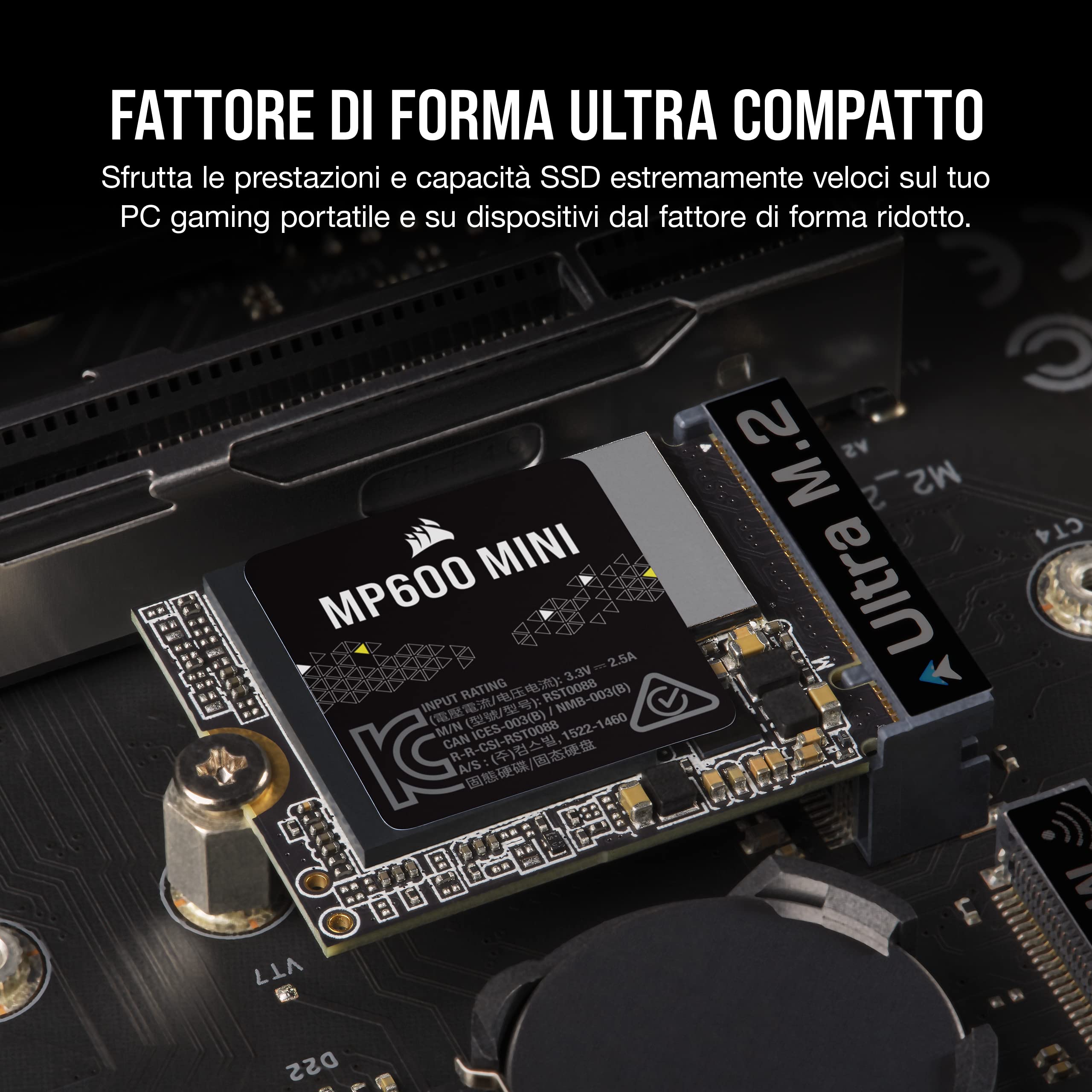 Corsair MP600 MINI 2 TB M.2 NVMe PCIe x4 Gen4 SSD – M.2 2230 – Fino a 7.000 MB/sec in Lettura Sequenziale – 3D TLC NAND ad Alta Densità – Ideale Per Steam Deck e Microsoft Surface – Nero