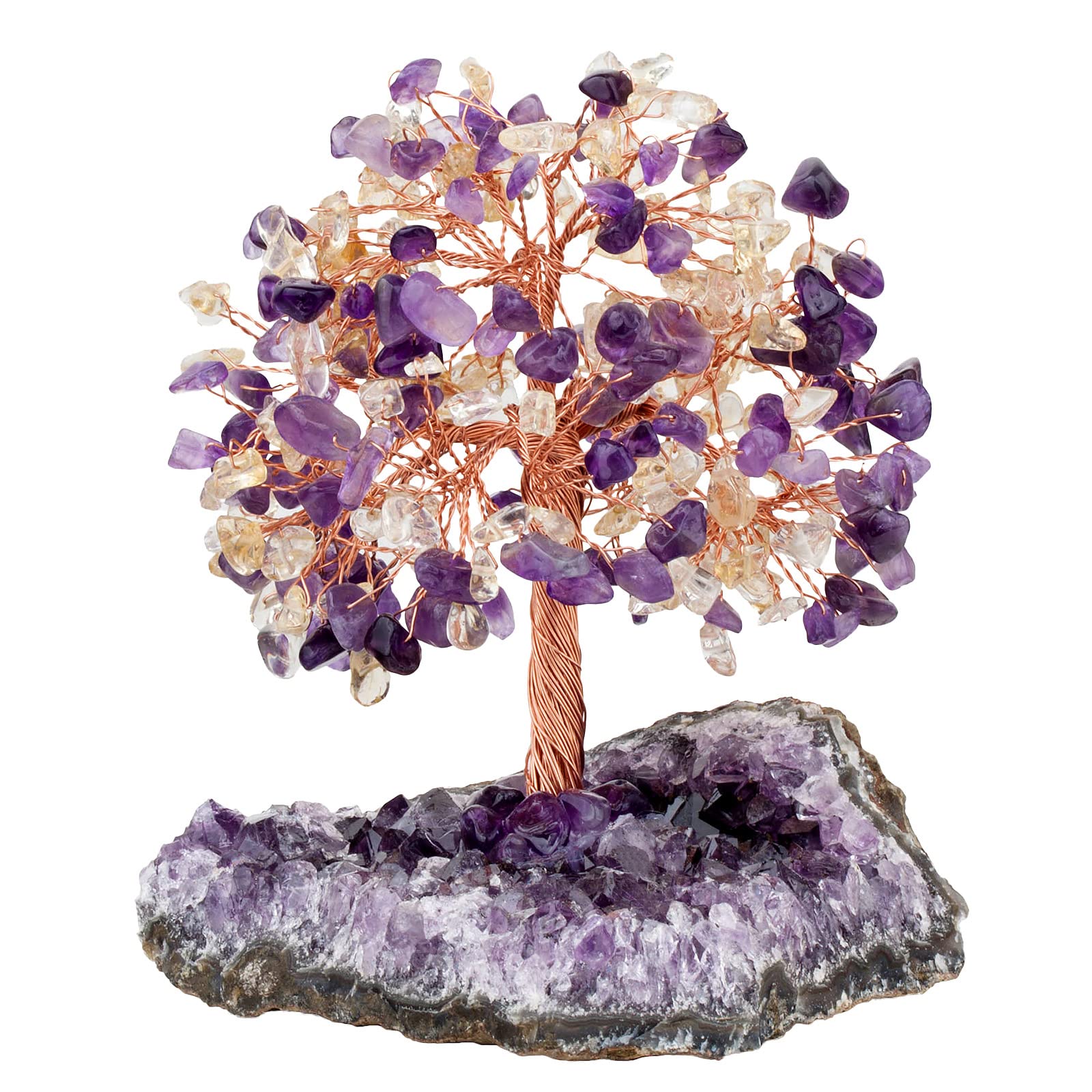 Hhhxkkuo Handmade Crystal Money Tree with Natural Amethyst Rock Crystal Cluster Base for Good Luck And Wealth Home Office Desk Decoration