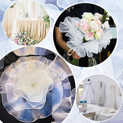 Miniatura 6 de Ganeen 16 yardas de Halloween con volantes iridiscentes plisados de encaje retro de organza ribete de tela de tul decorativo con volantes para coser