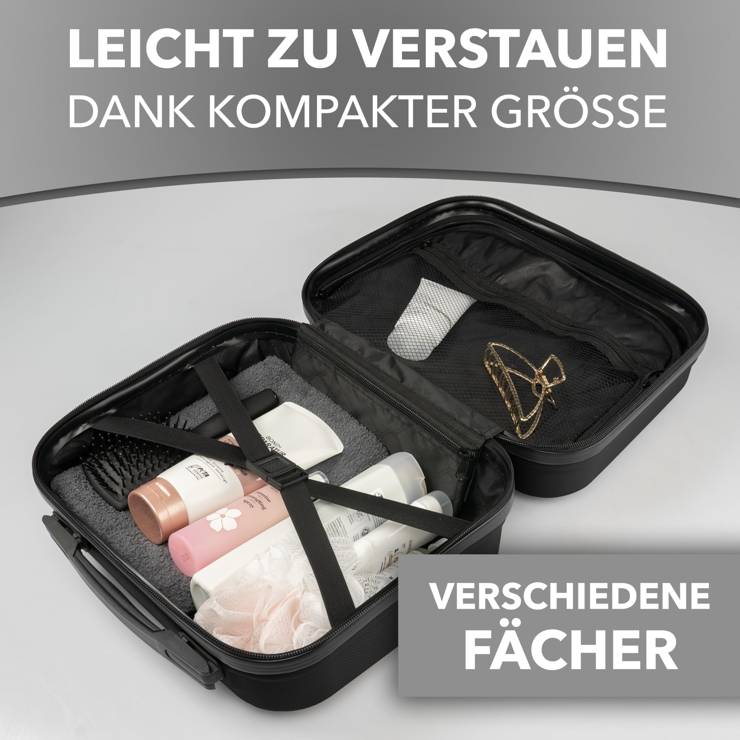 Xonic Design Kosmetikkoffer aus ABS Hartschale – Robustes Beautycase als Handgepäck – Kosmetiktasche für Reisen Schwarz