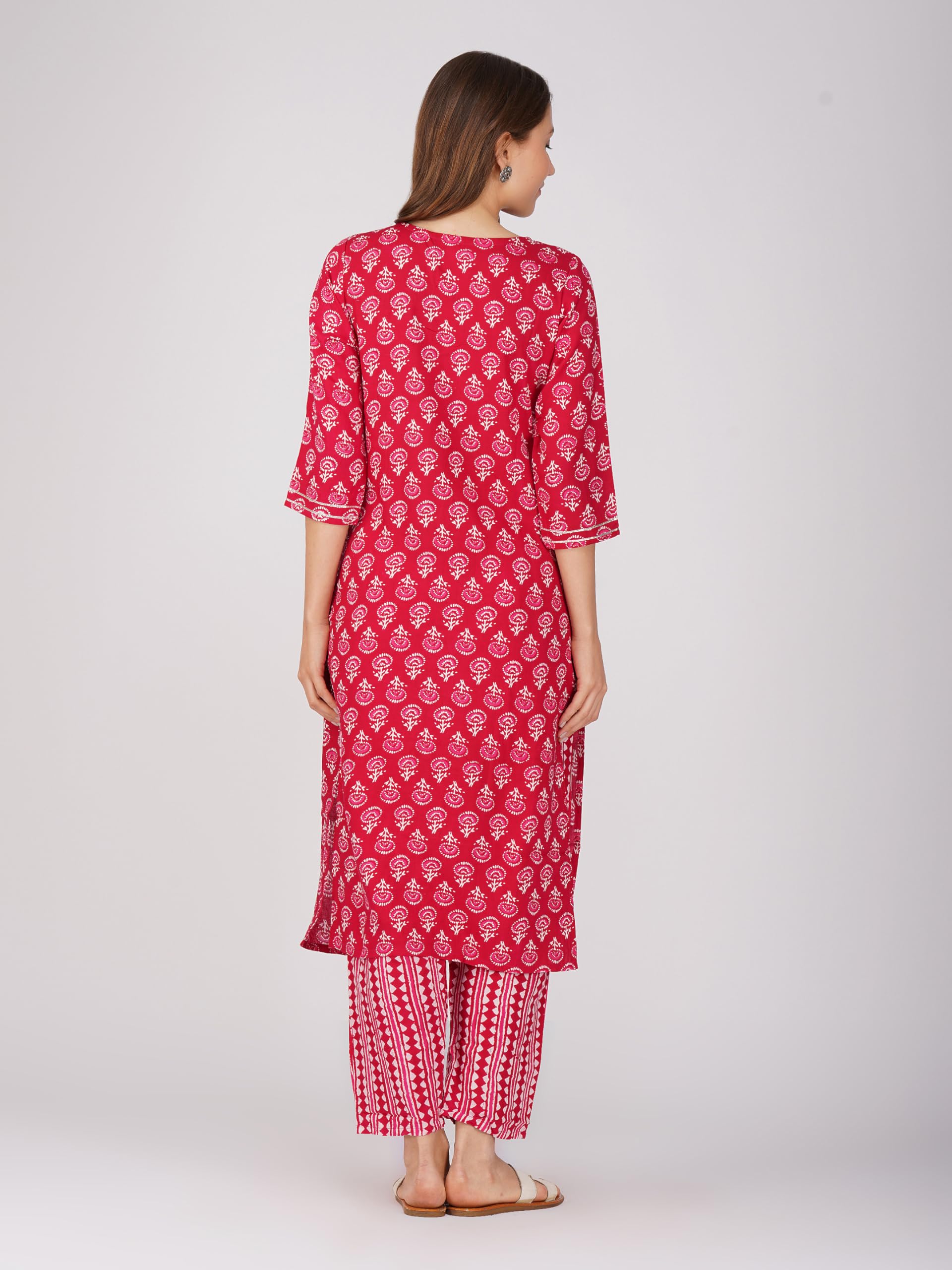 Rytras Women's Printed Straight Kurta With Pant And Dupatta(Ryt219,Pink,M)