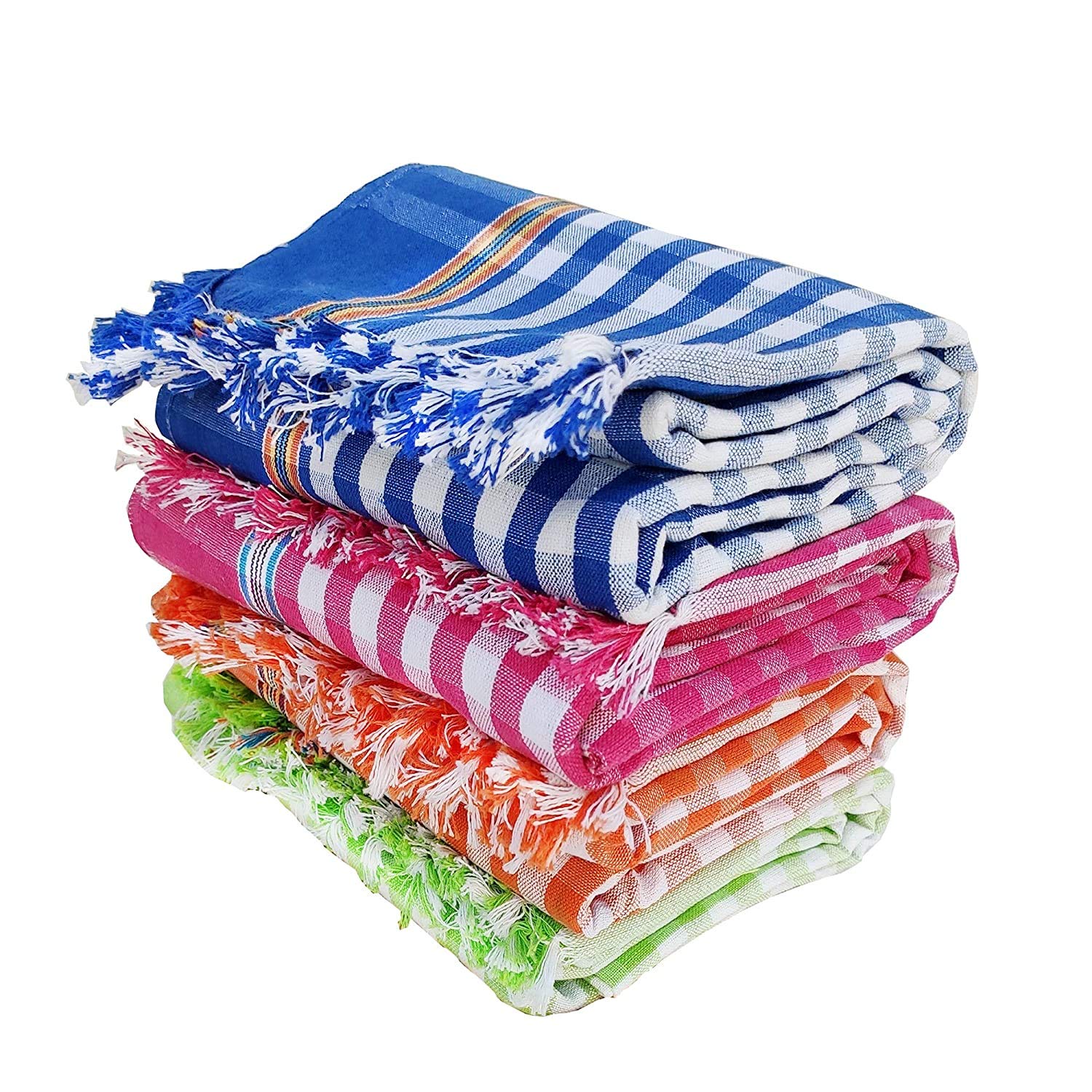 MESH MASTERS Handloom Towels 100% Pure Cotton (Pack of 4) with 1 Year Guarantee XXXL Size 36/72Inch(90/180cm) 3/6feet 800 GSM Heavy Quality(Multi Color) MMN:18