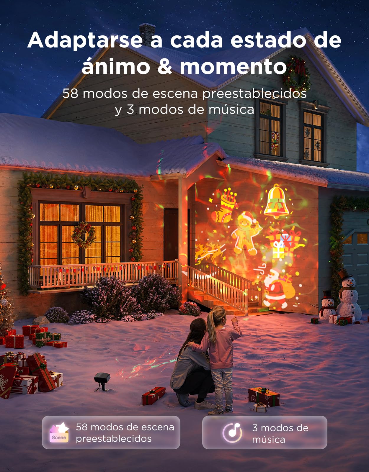 Govee Proyector de Copos de Nieve para Exteriores, con Efecto de Onda de Agua Móvil, Luces de Jardín Impermeables, 58 Modos de Escena y 20 Imágenes Proyectadas, con Alexa, Matter y Asistente de Google