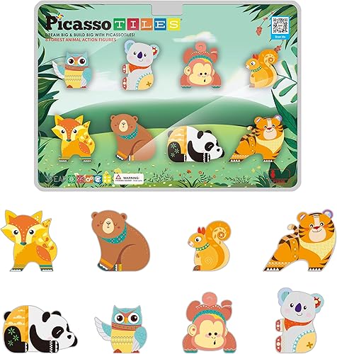Miniatura 10 de PicassoTiles Juego de 8 piezas de azulejos magnéticos, accesorios de animales de granja compatibles con Picasso, juego de azulejos magnéticos de