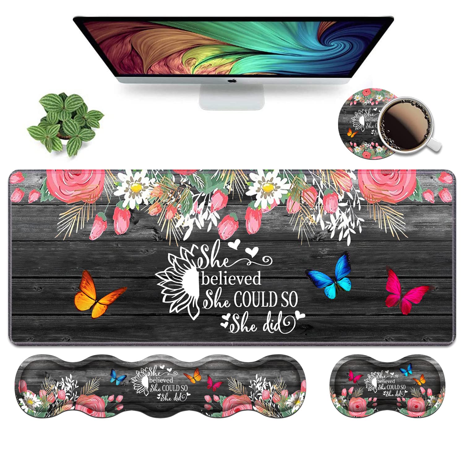 Ergonomic Keyboard Wrist Rest and Mouse Pad Wrist Rest Set, Large XXL Gaming Desk Mat 31.5"x 11.8",Non-Slip Base, Memory Foam,Easy Typing Pain Relief,