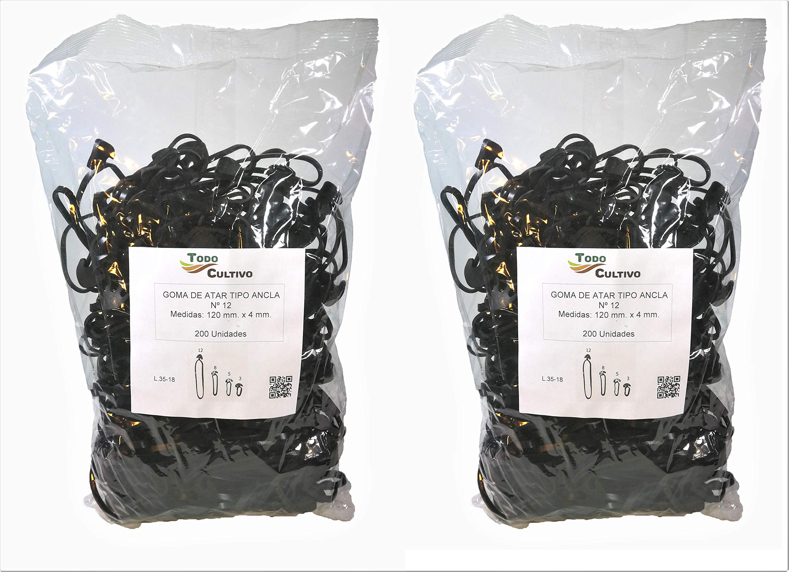 Todo Cultivo Goma Ancla Elastica nº 12 Extra para entutorar. 400 uds (2x200). Caucho EPDM Reforzado (máxima Elasticidad y duración)