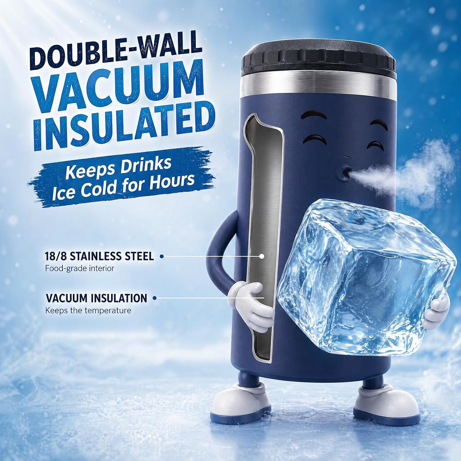 16oz Insulated Can Cooler For 12oz Cans 2 Lids Travel Tumbler,Navy Blue