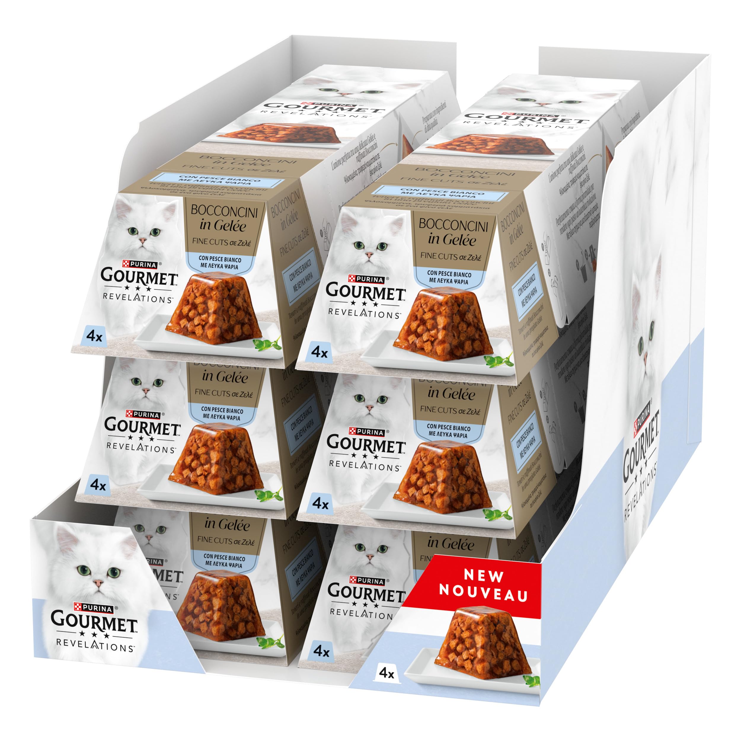 GOURMET Revelations Cibo Umido per Gatti Adulti Bocconcini in Gelée con Pesce Bianco, 24 Confezioni da 57g