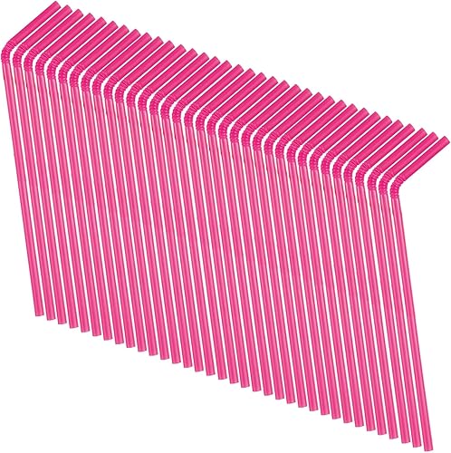 Pajitas flexibles desechables de plástico rosa intenso, 11.5 pulgadas, 50 unidades, perfectas para fiestas y uso diario
